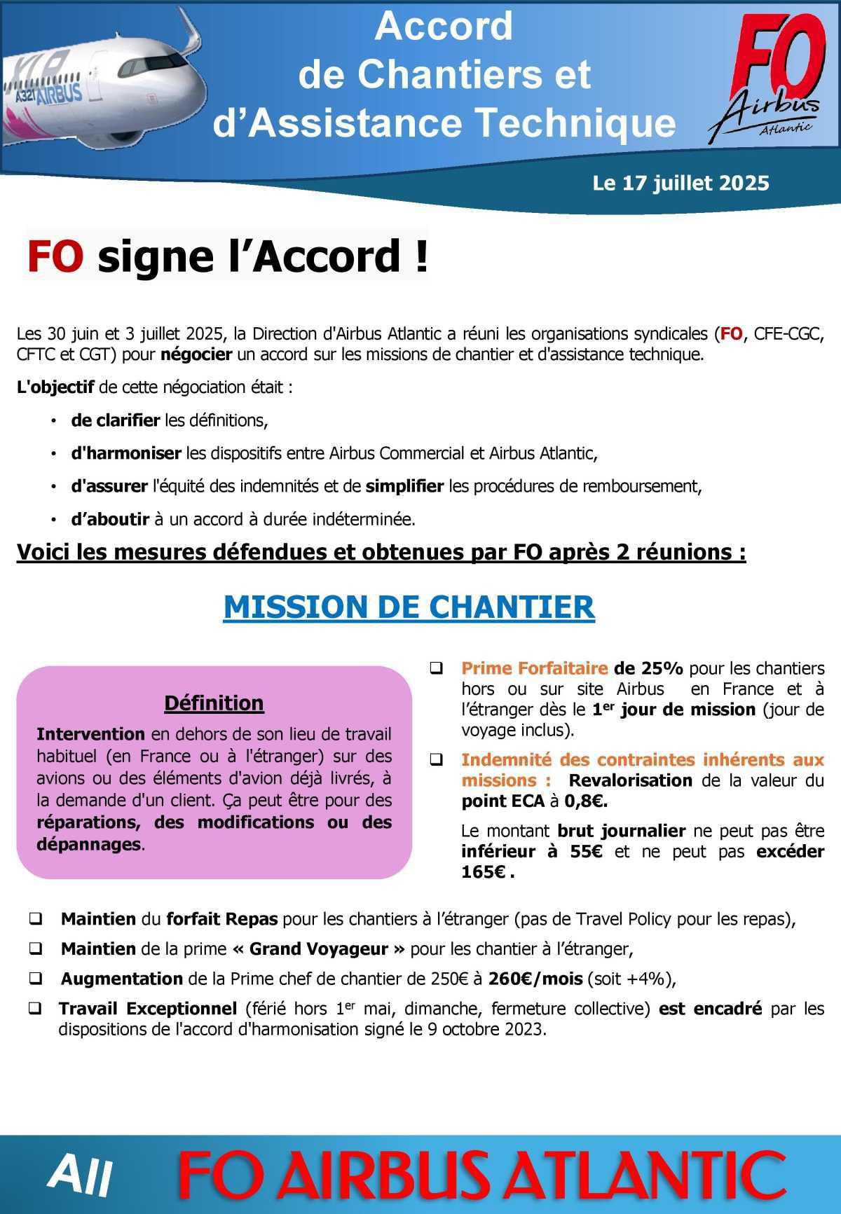 Accord de Chantiers et d'Assistance Technique : FO signe l'accord !