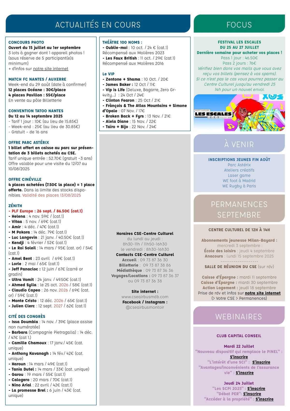 Informations du CSE et de la coopérative semaine 30