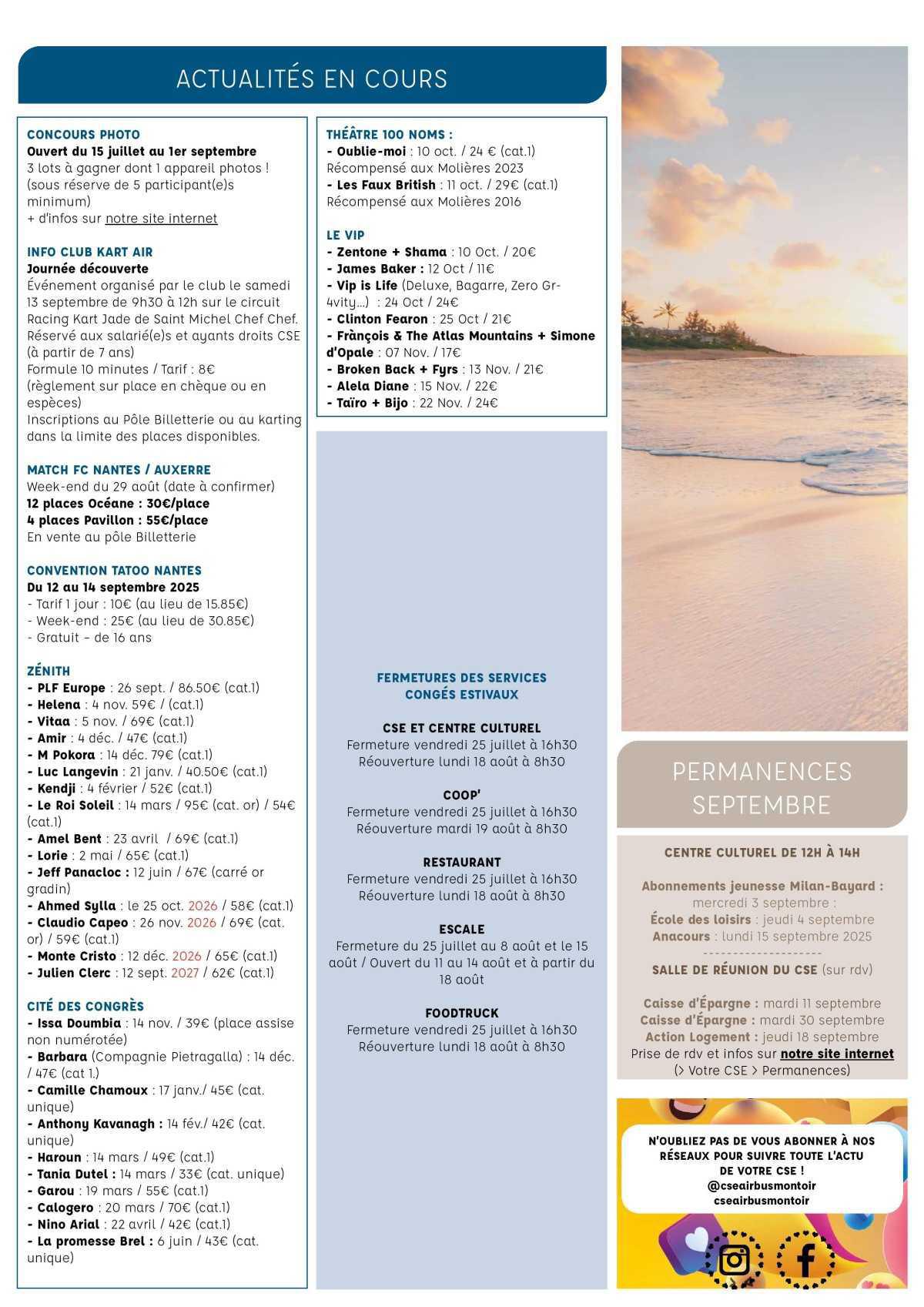 Informations du CSE et de la coopérative semaine 31 - 34