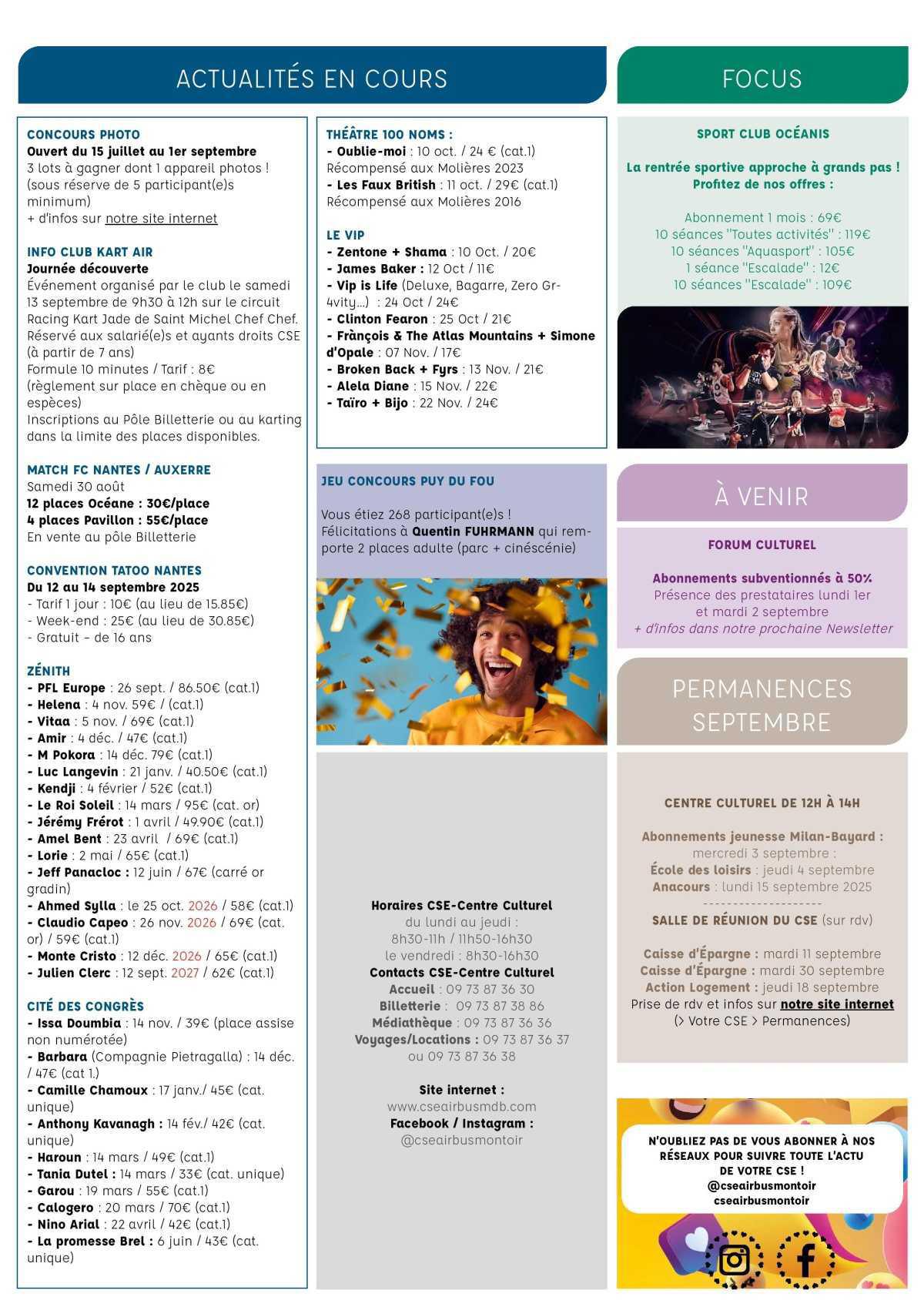 Informations du CSE et de la coopérative semaine 35