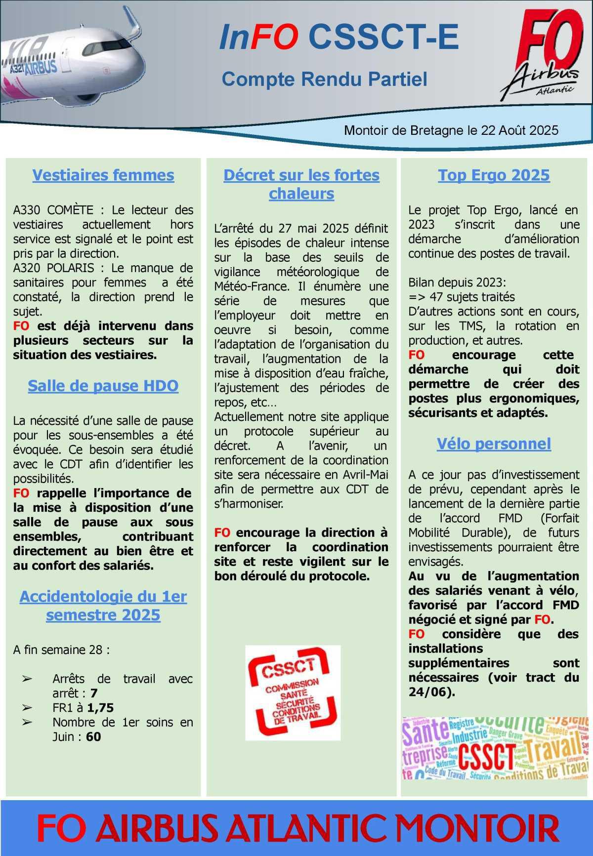 Compte rendu partiel du CSSCT-E du mois de juillet 2025