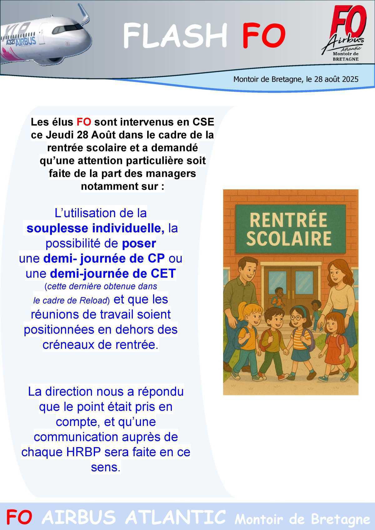 Rentrée scolaire : intervention FO en CSE 