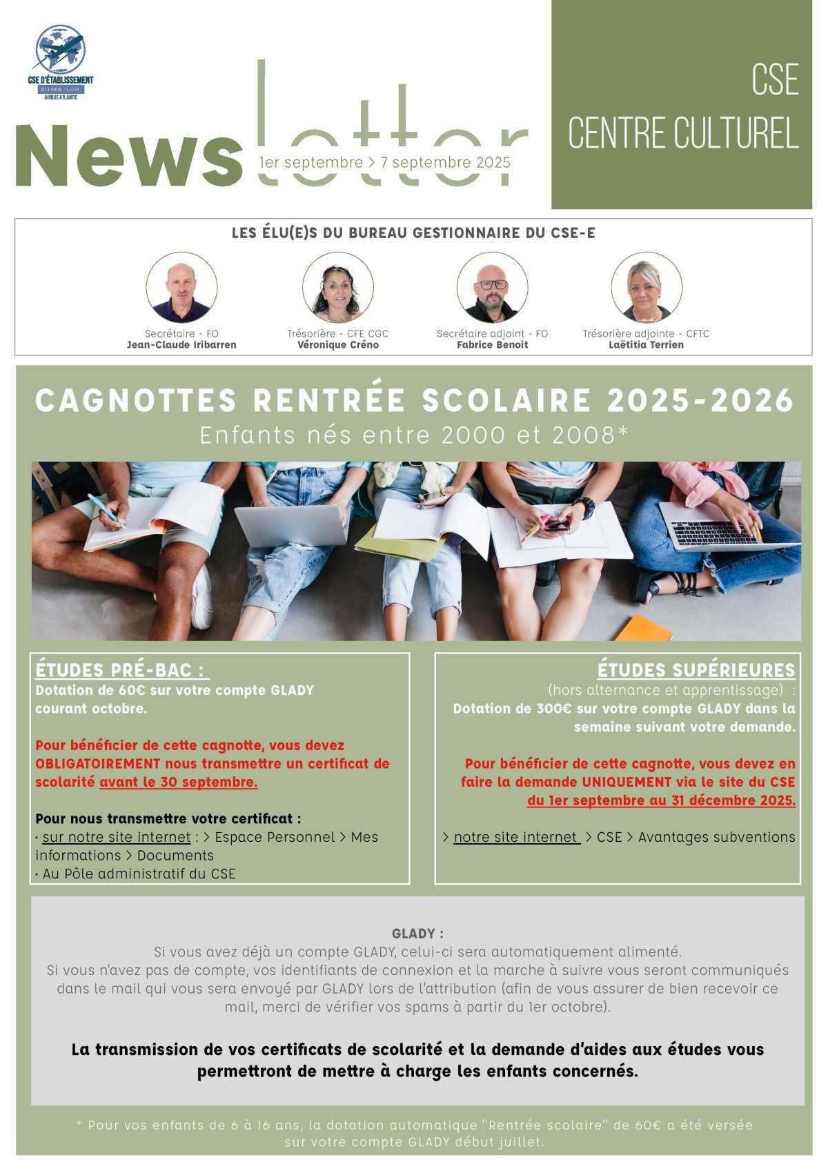 Informations du CSE et de la coopérative semaine 36