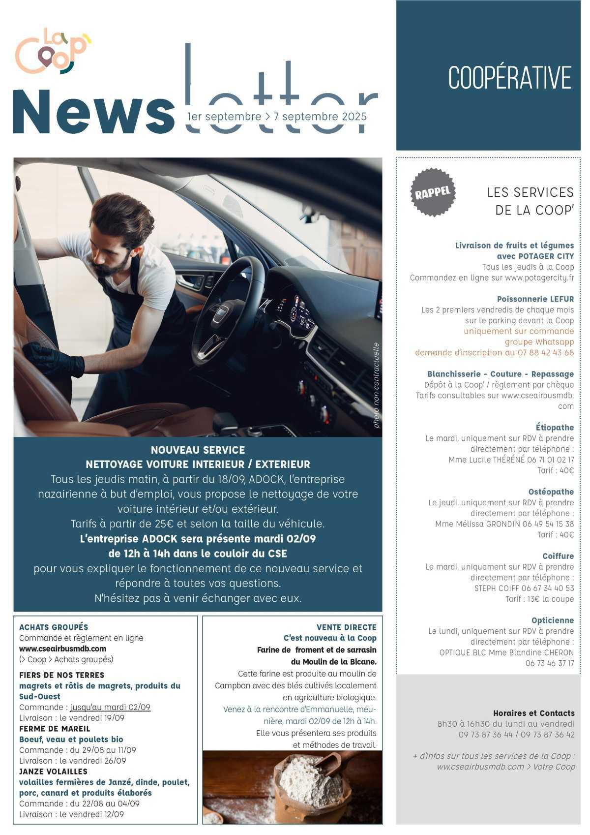 Informations du CSE et de la coopérative semaine 36