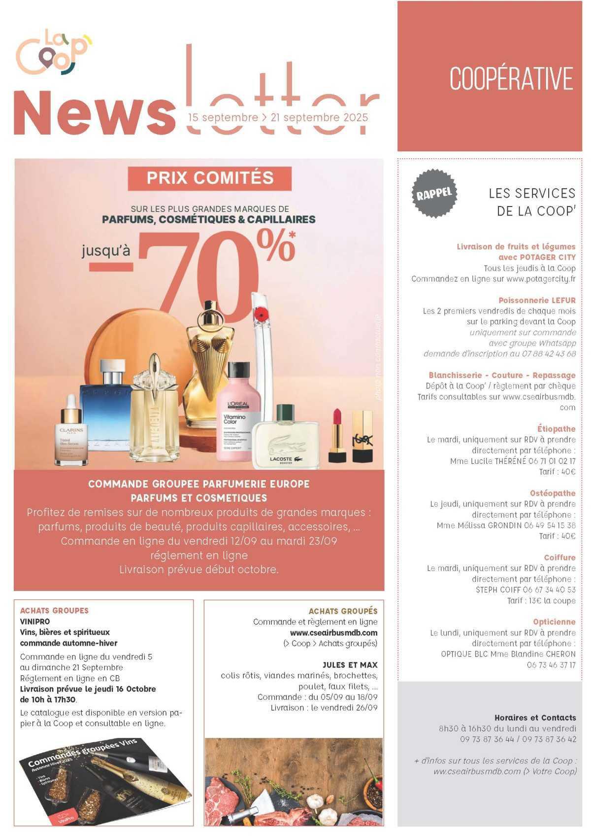Informations du CSE et de la coopérative semaine 38 Informations du CSE et de la coopérative semaine 38