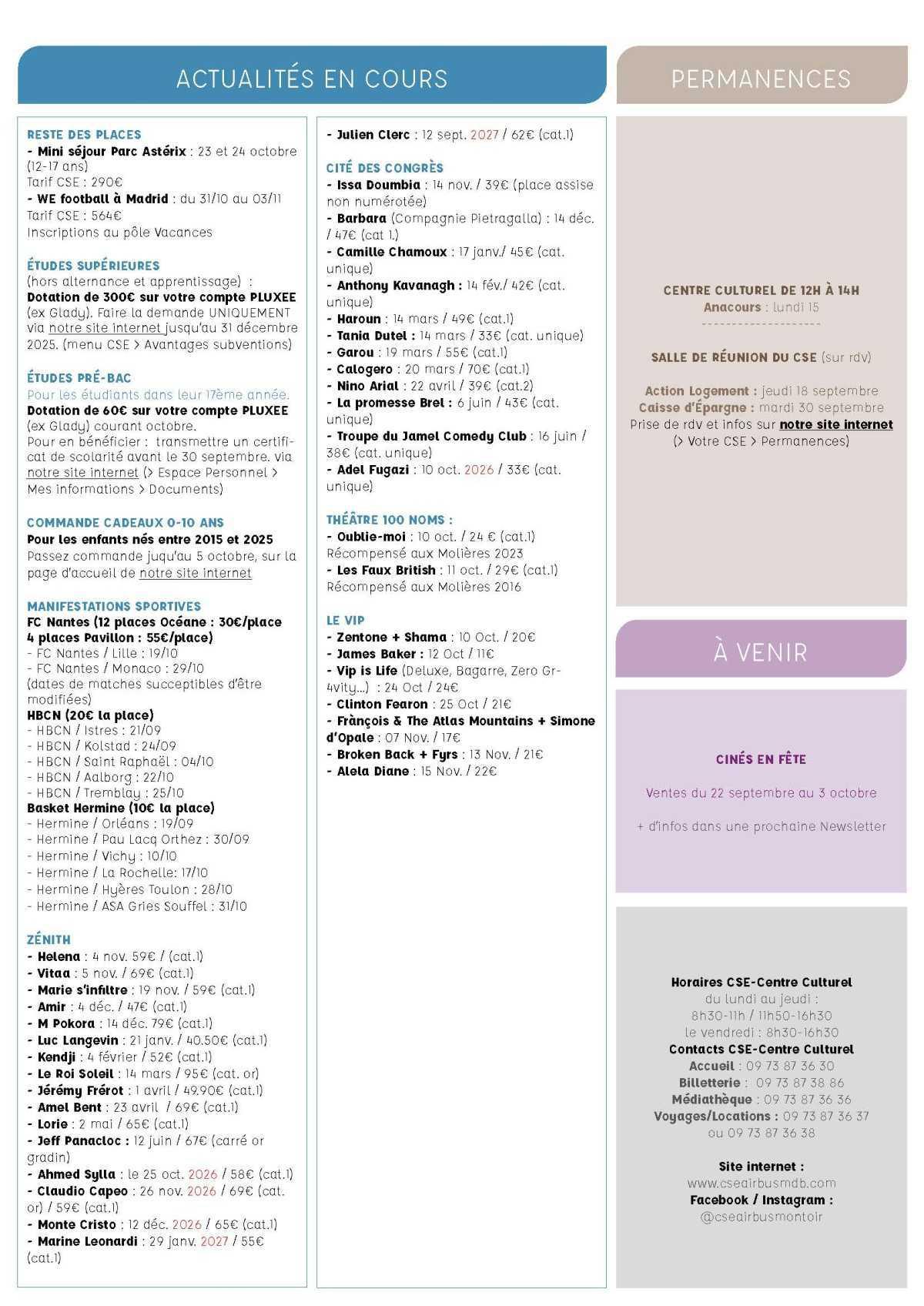 Informations du CSE et de la coopérative semaine 38 Informations du CSE et de la coopérative semaine 38