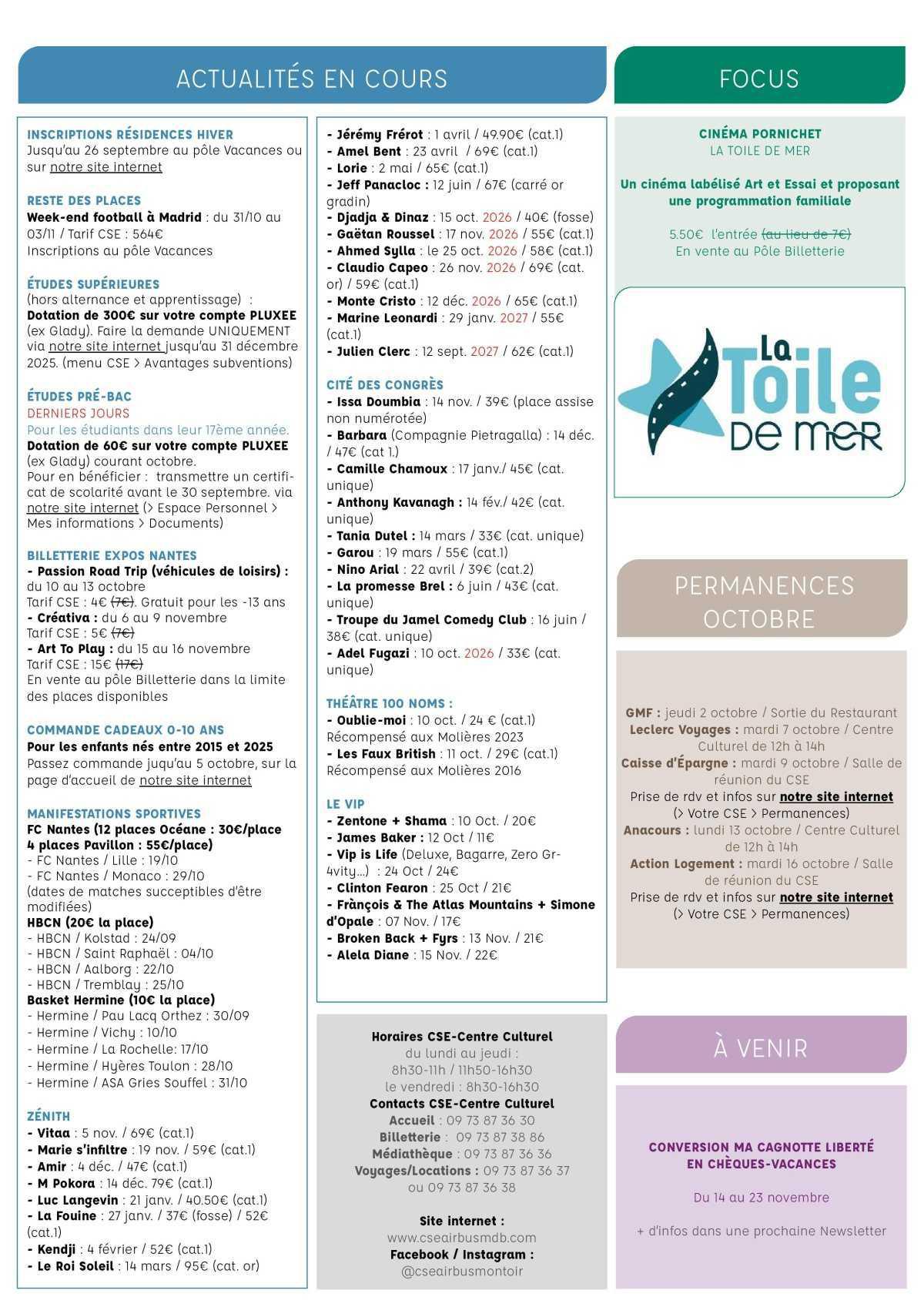 Informations du CSE et de la coopérative semaine 39