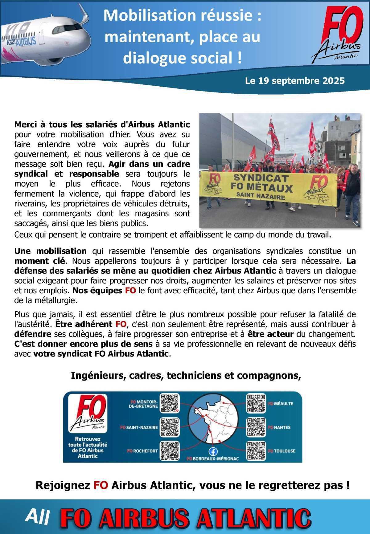 Mobilisation réussie : maintenant place au dialogue social !