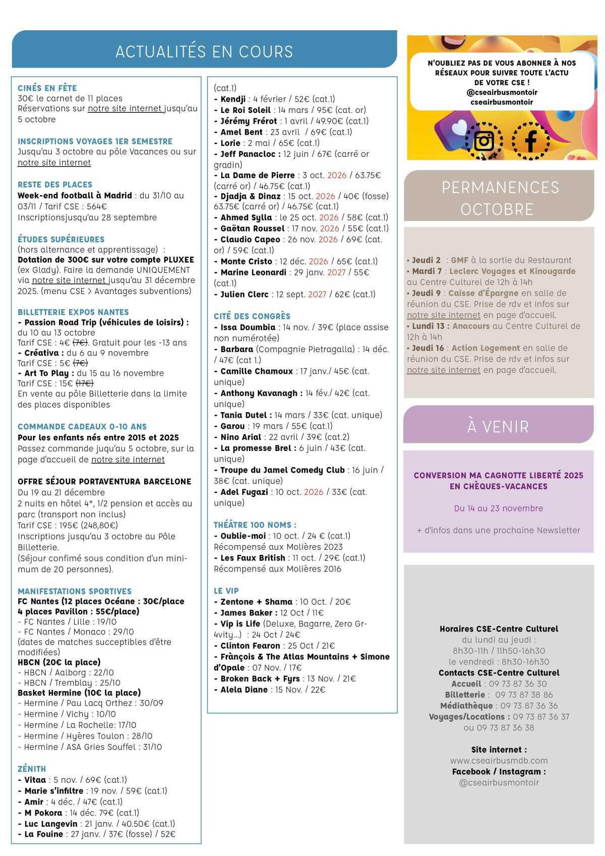 Informations du CSE et de la coopérative semaine 40