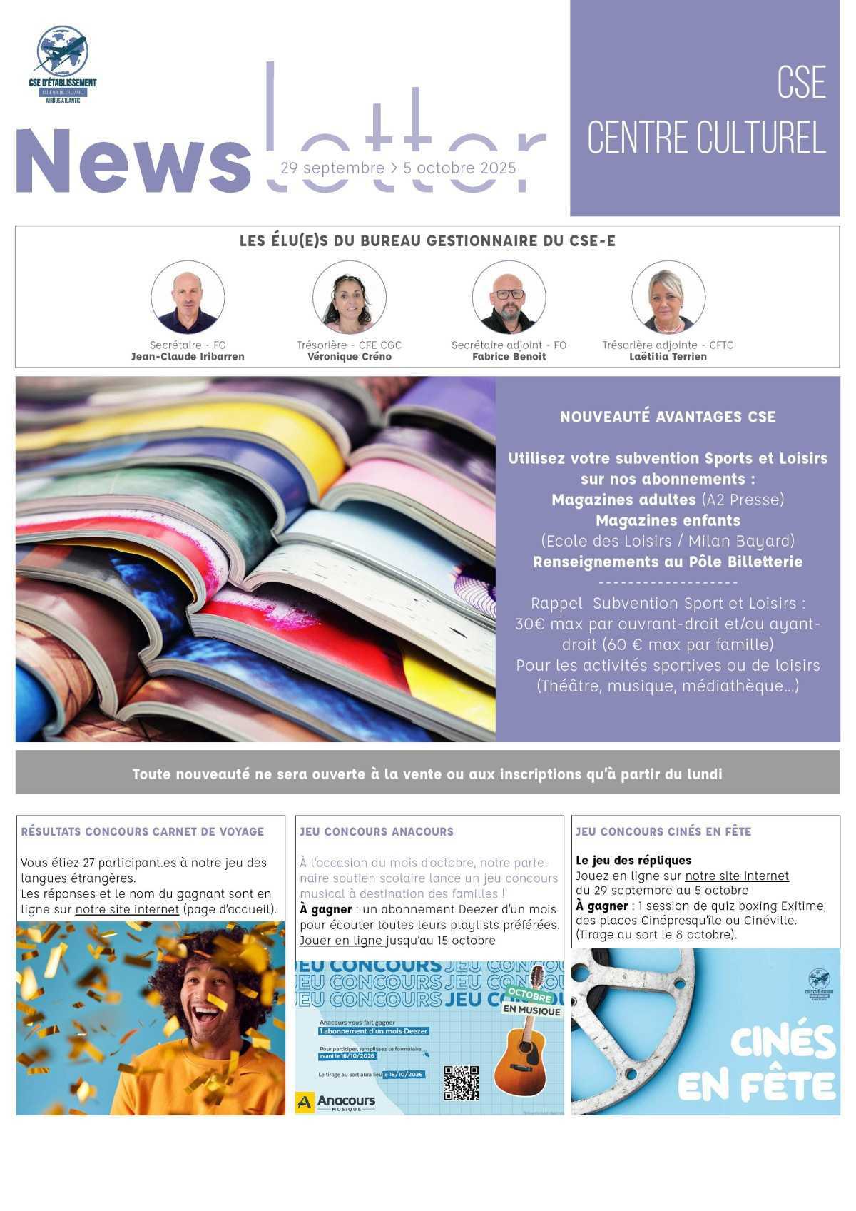 Informations du CSE et de la coopérative semaine 40 Informations du CSE et de la coopérative semaine 40