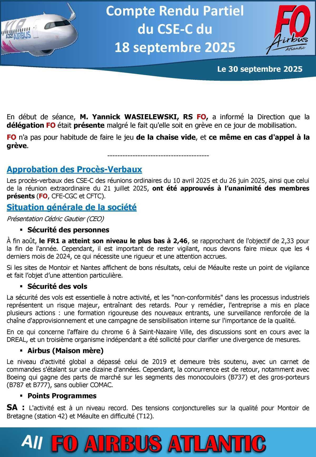 Compte-Rendu Partiel du CSE-C du 18 septembre 2025