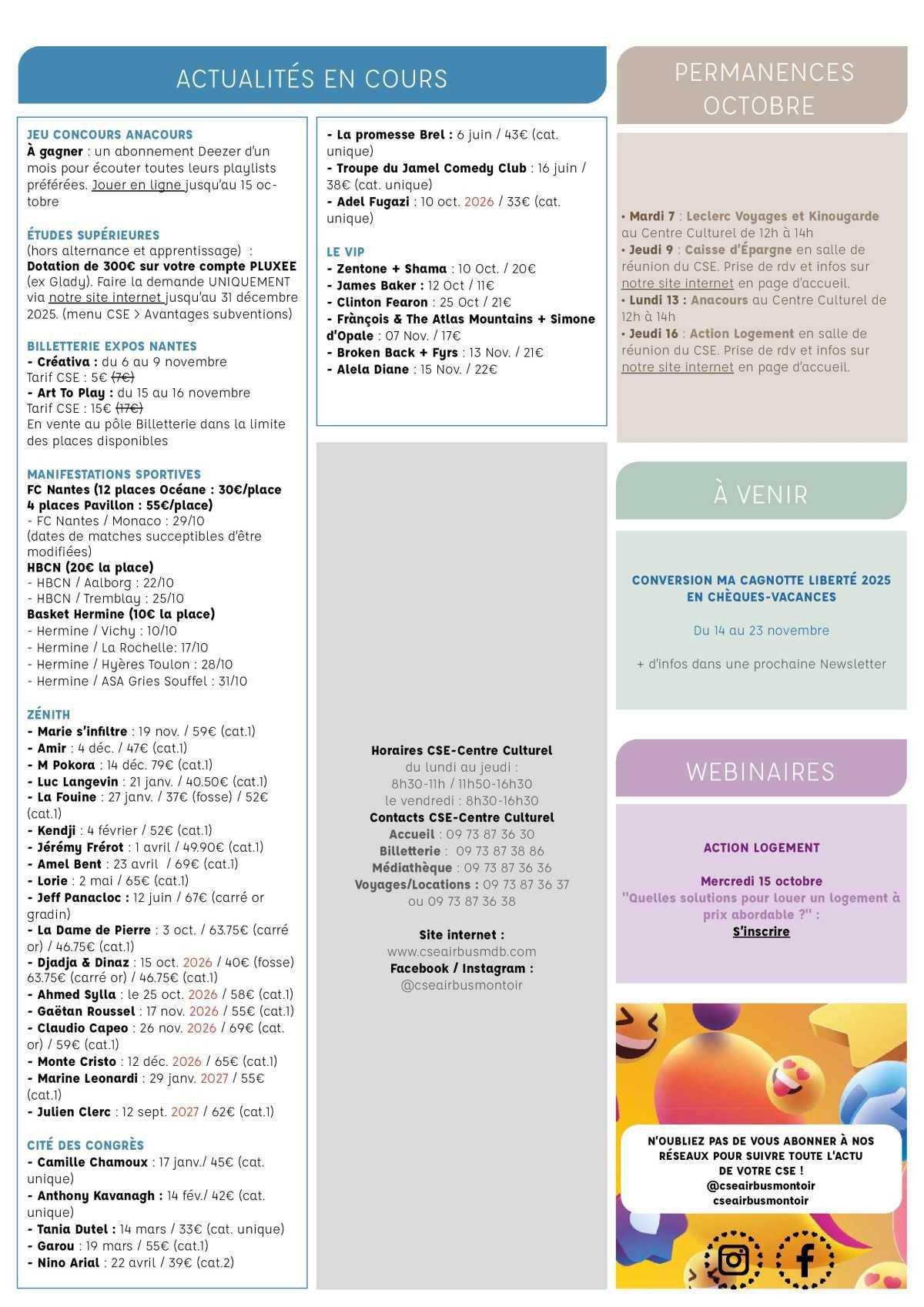 Informations du CSE et de la coopérative semaine 41