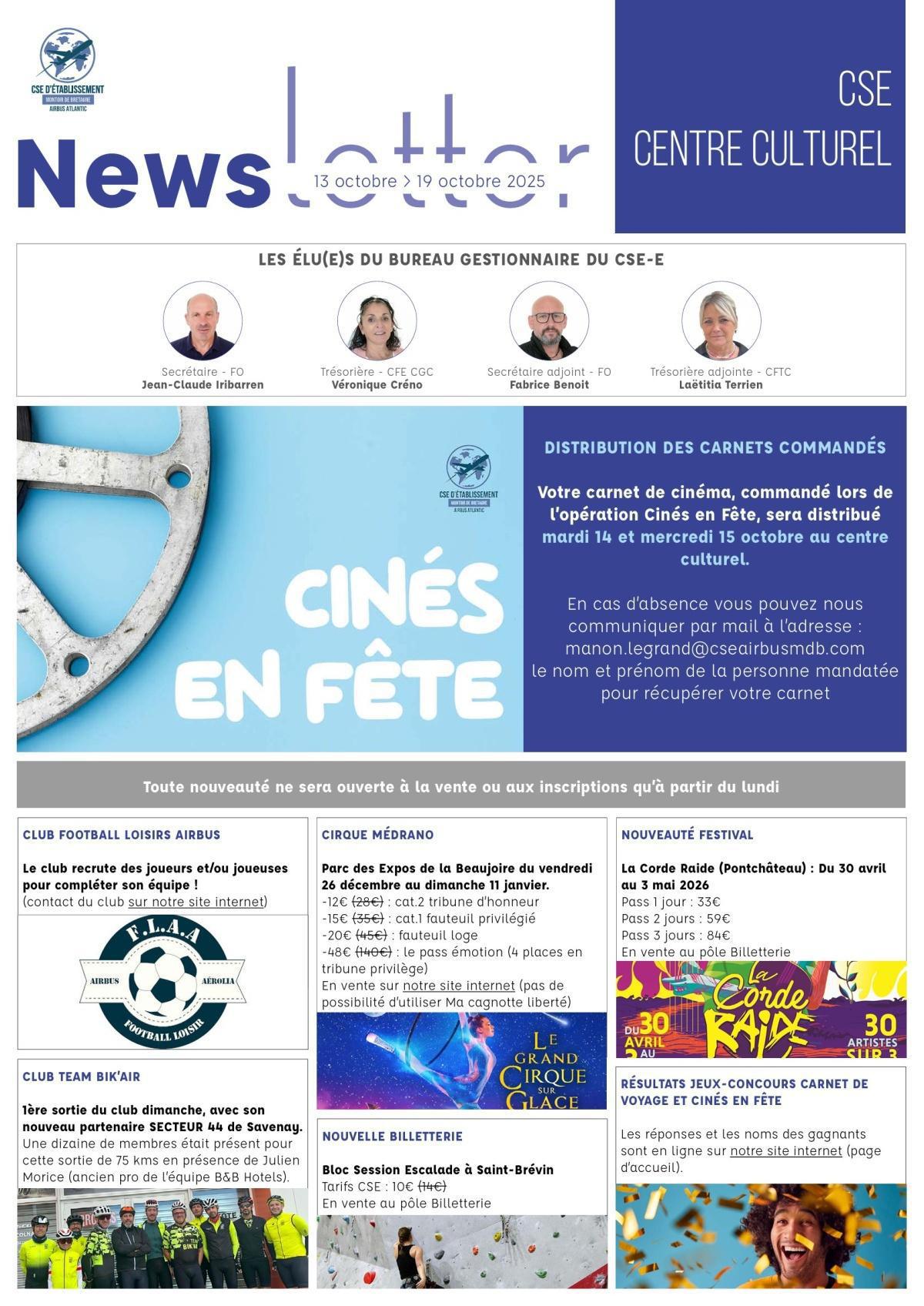 Informations du CSE et de la coopérative semaine 42