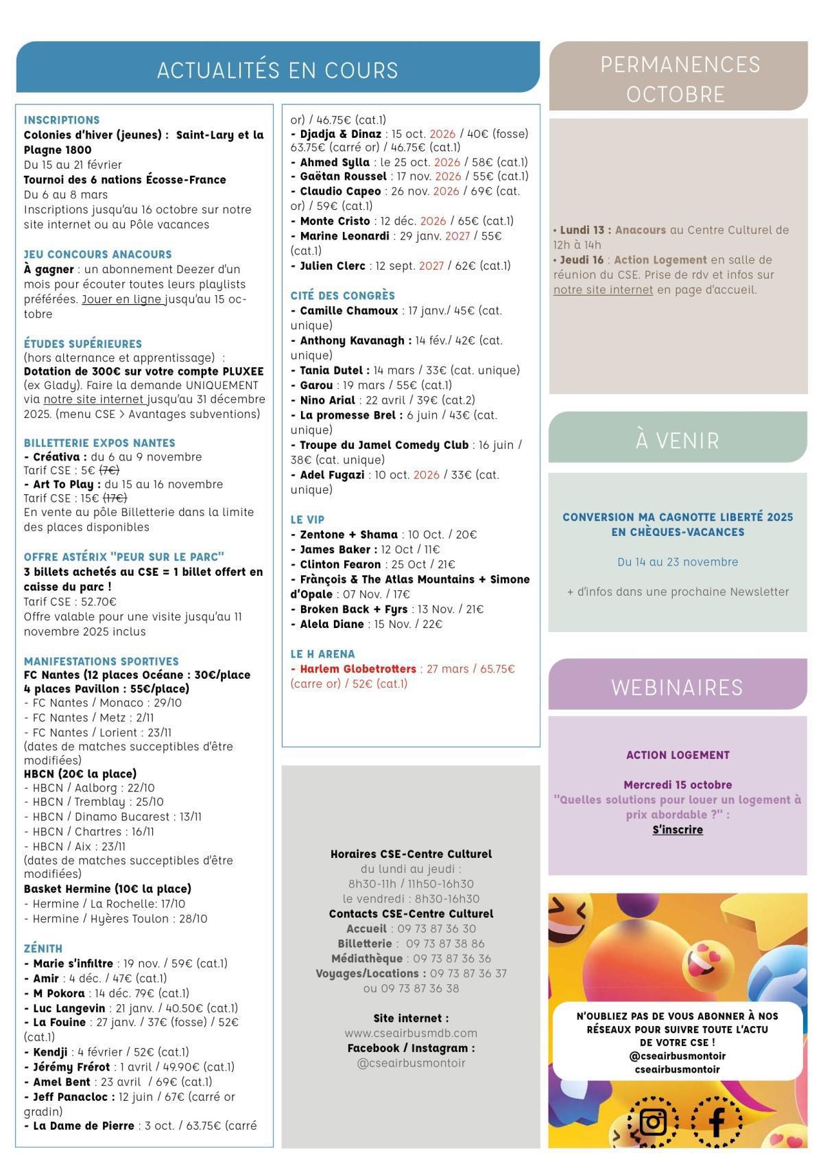 Informations du CSE et de la coopérative semaine 42