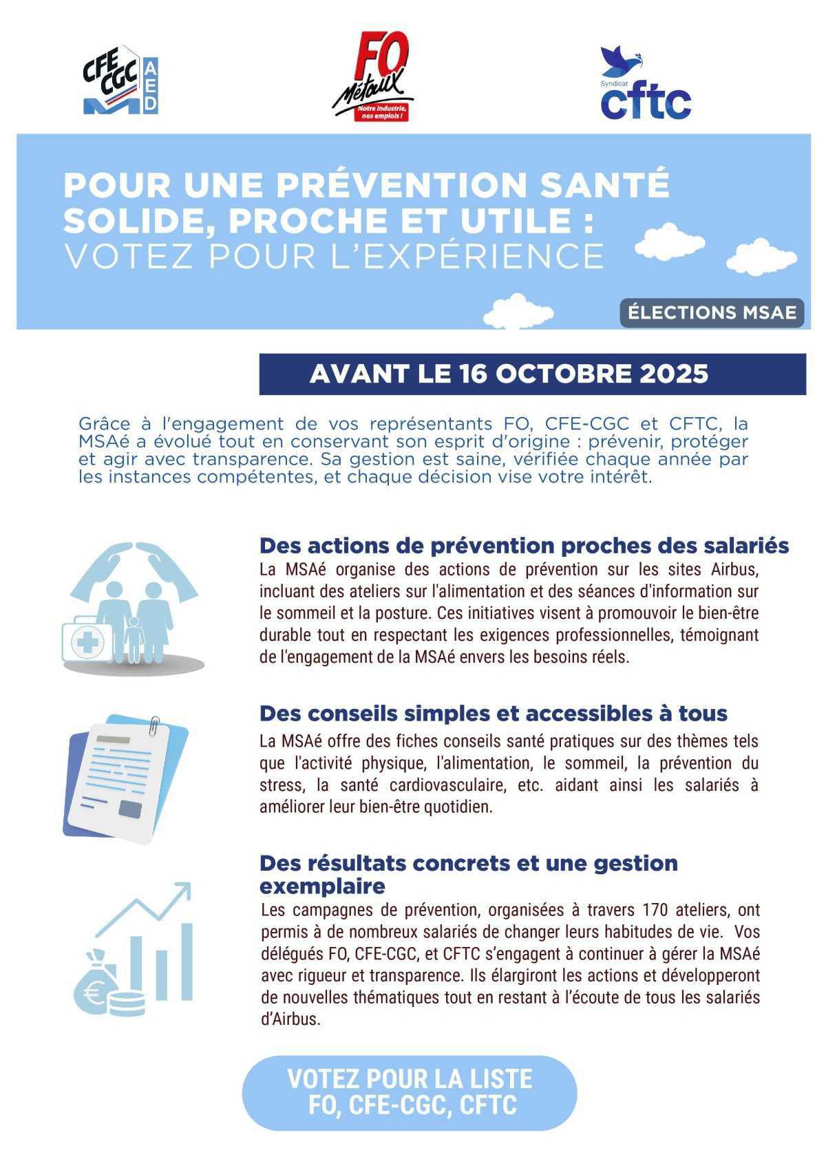 Elections MSAé : votez pour la liste FO, CFTC, CFE-CGC !