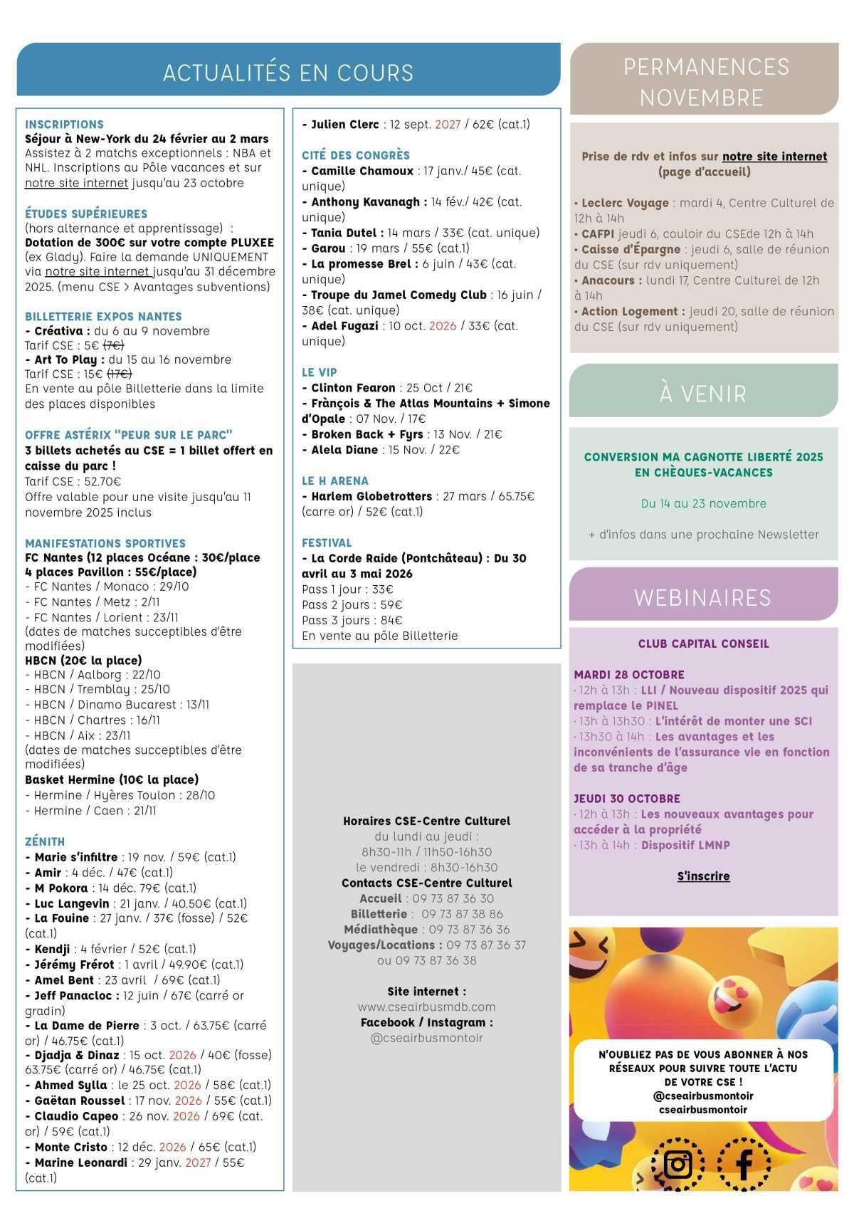 Informations du CSE et de la coopérative semaine 43