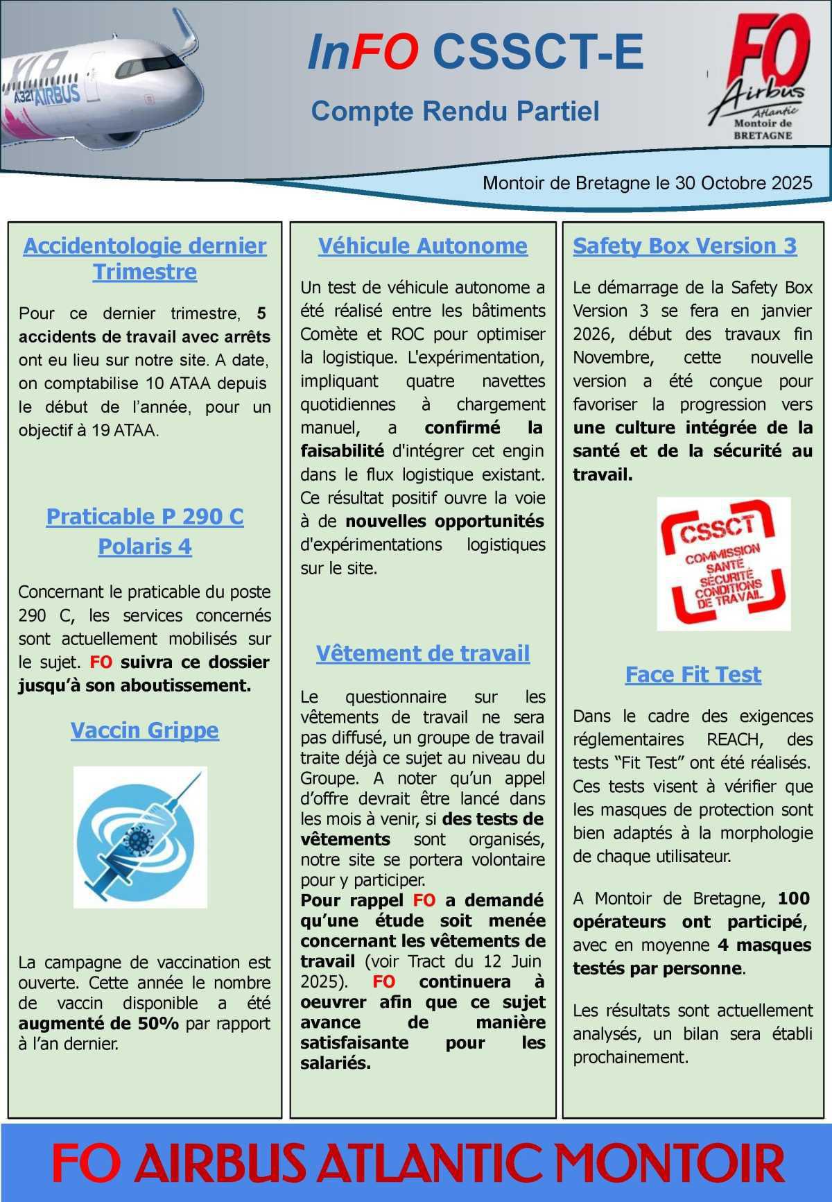 Compte-rendu FO partiel du CSSCT-E du mois d'octobre 2025