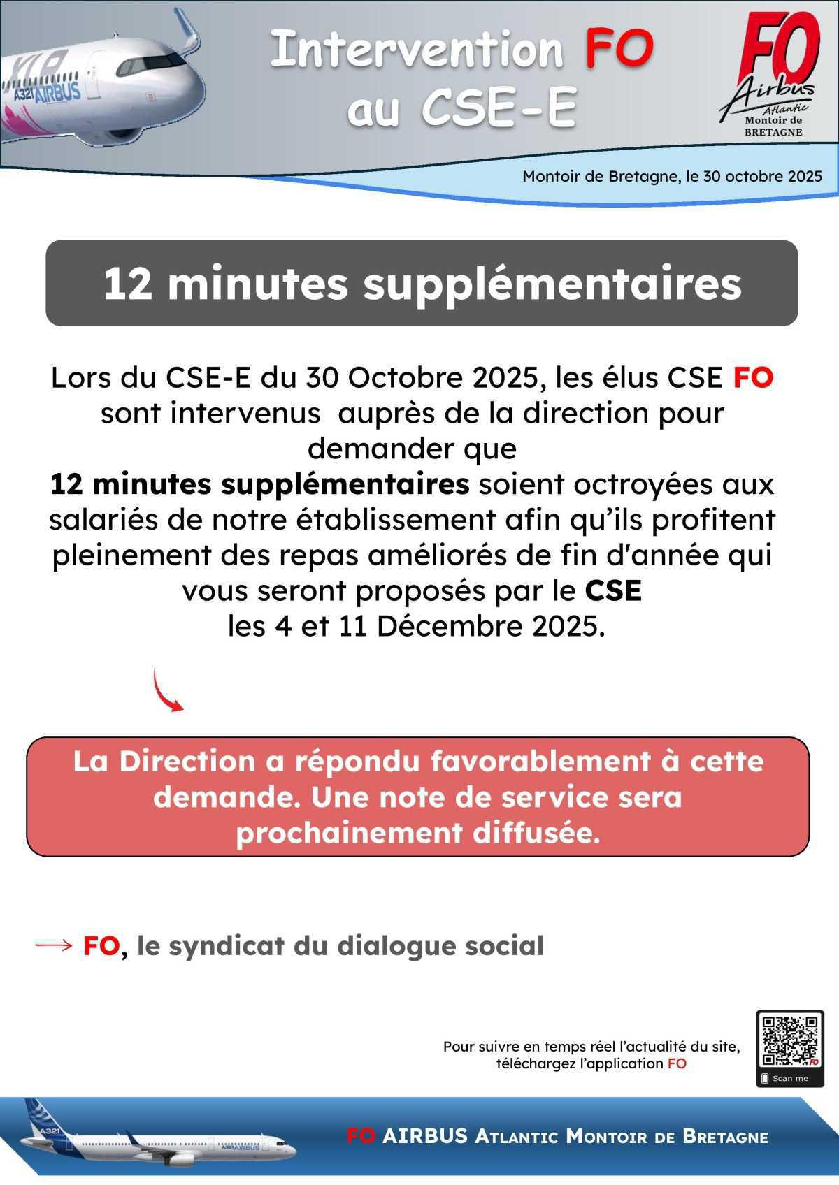Intervention FO au CSE-E du 30/10/25 : 12 min supplémentaires pour les repas de fin d'année 