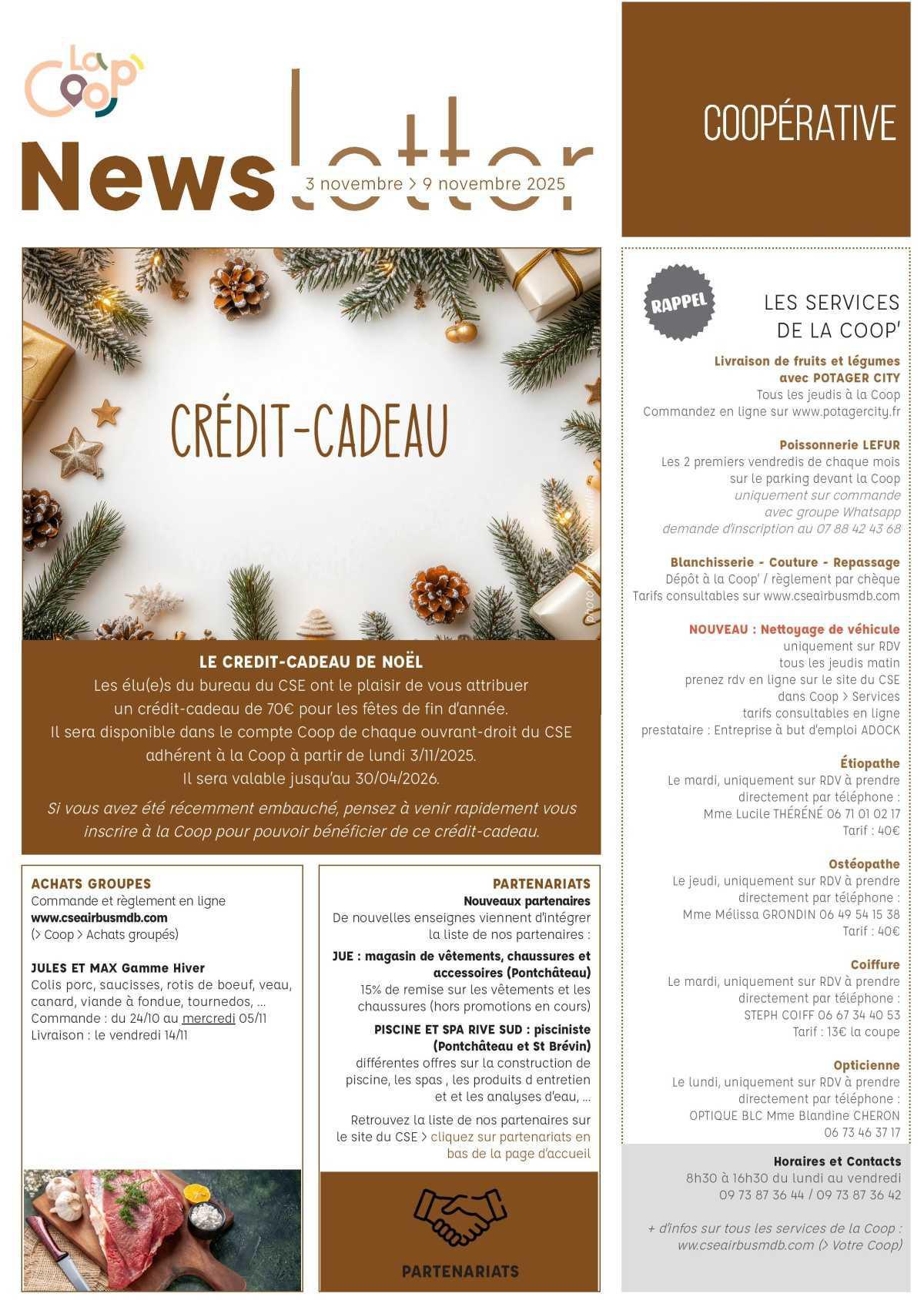 Informations du CSE et de la coopérative semaine 45