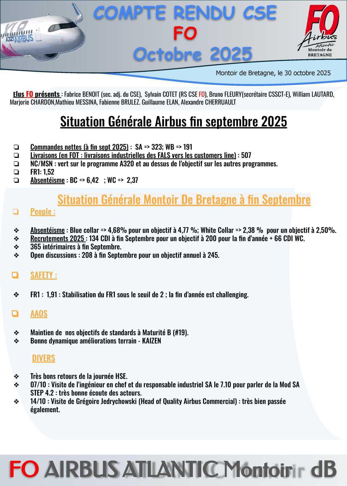Compte rendu FO du CSE du 30 octobre 2025