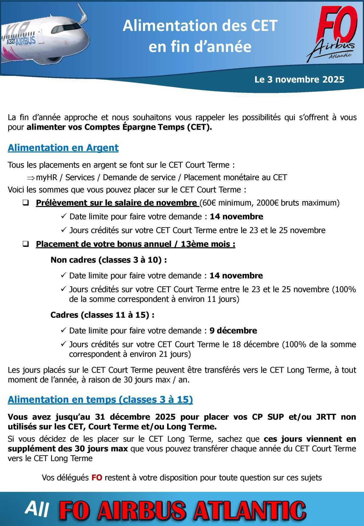 InFO : Alimentation des CET en fin d'année 
