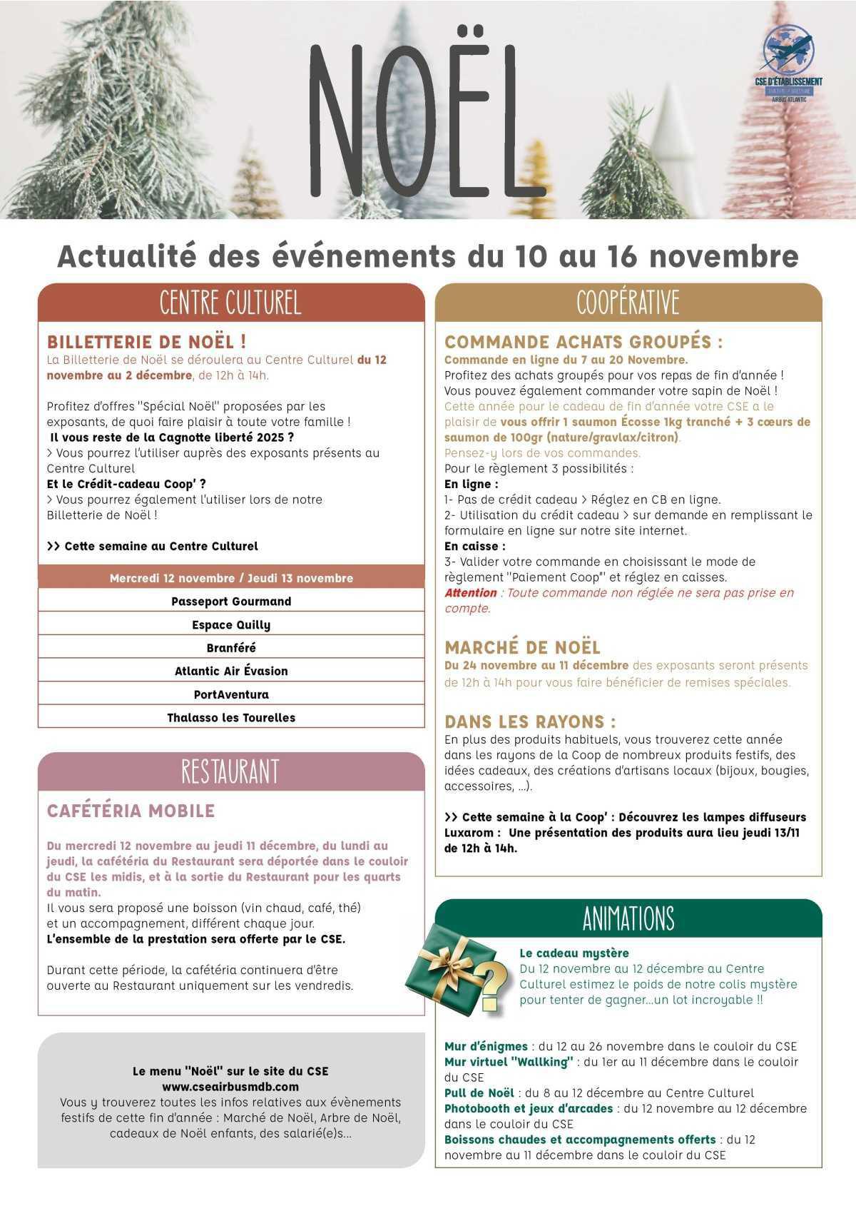 Informations du CSE et de la coopérative semaine 46