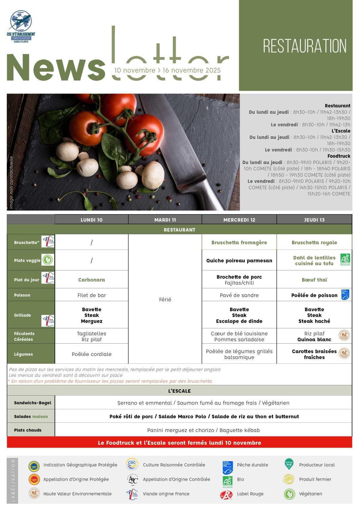Informations du CSE et de la coopérative semaine 46