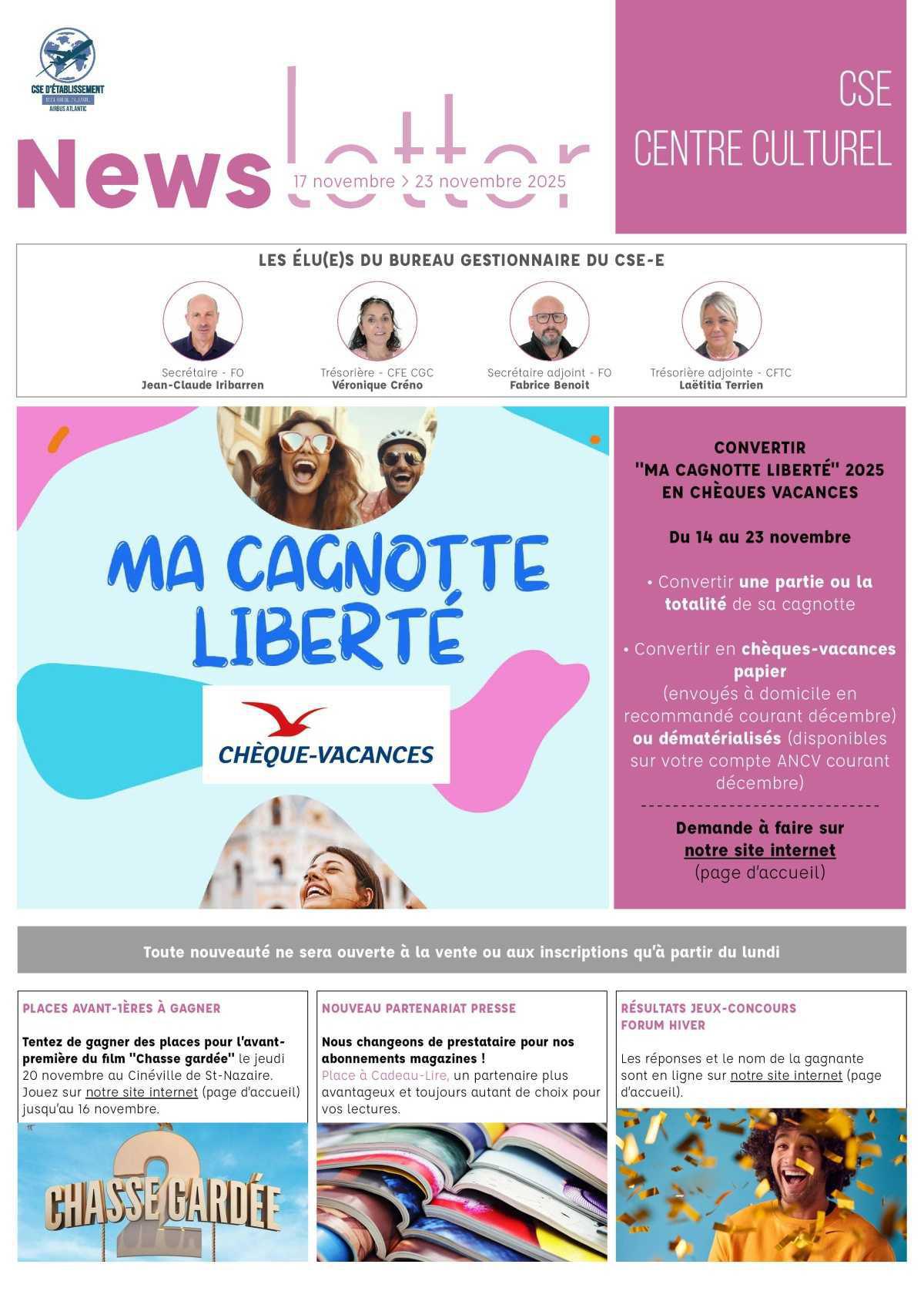 Informations du CSE et de la coopérative semaine 47