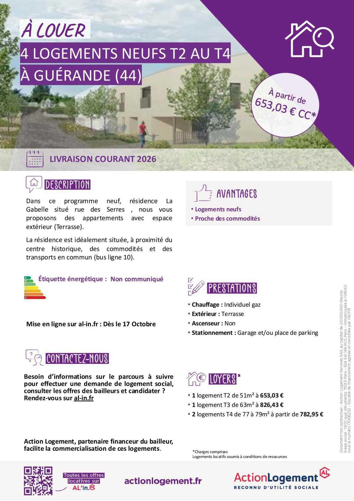 Communication FO => Action logement : offre location appartements (Guérande et Vertou) 