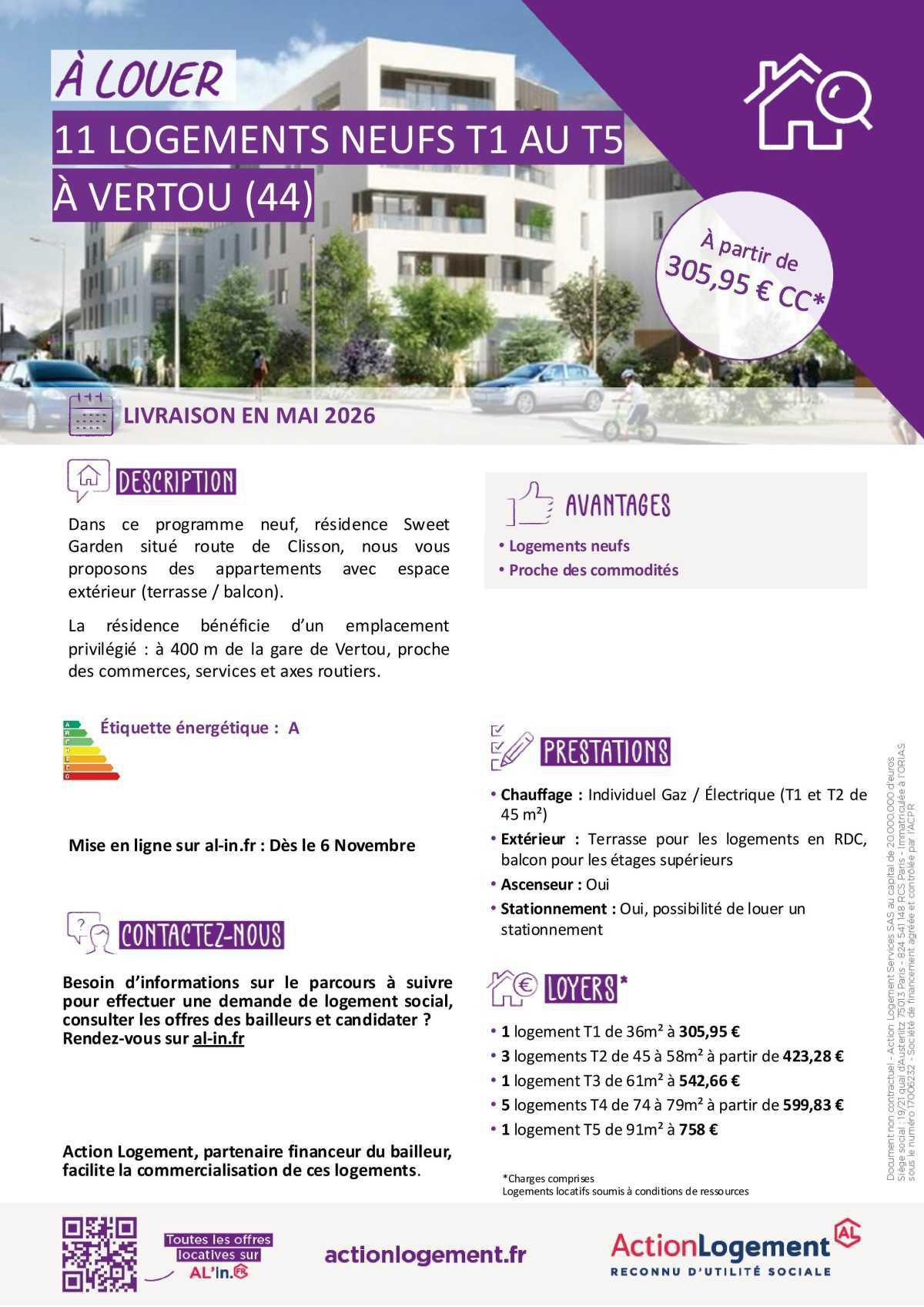 Communication FO => Action logement : offre location appartements (Guérande et Vertou) 