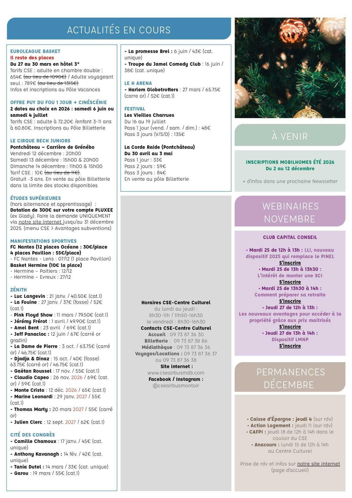 Informations du CSE et de la coopérative semaine 48