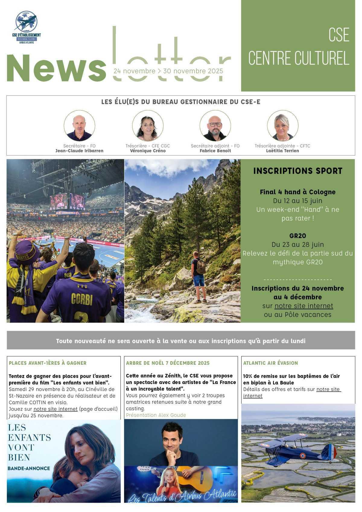 Informations du CSE et de la coopérative semaine 48