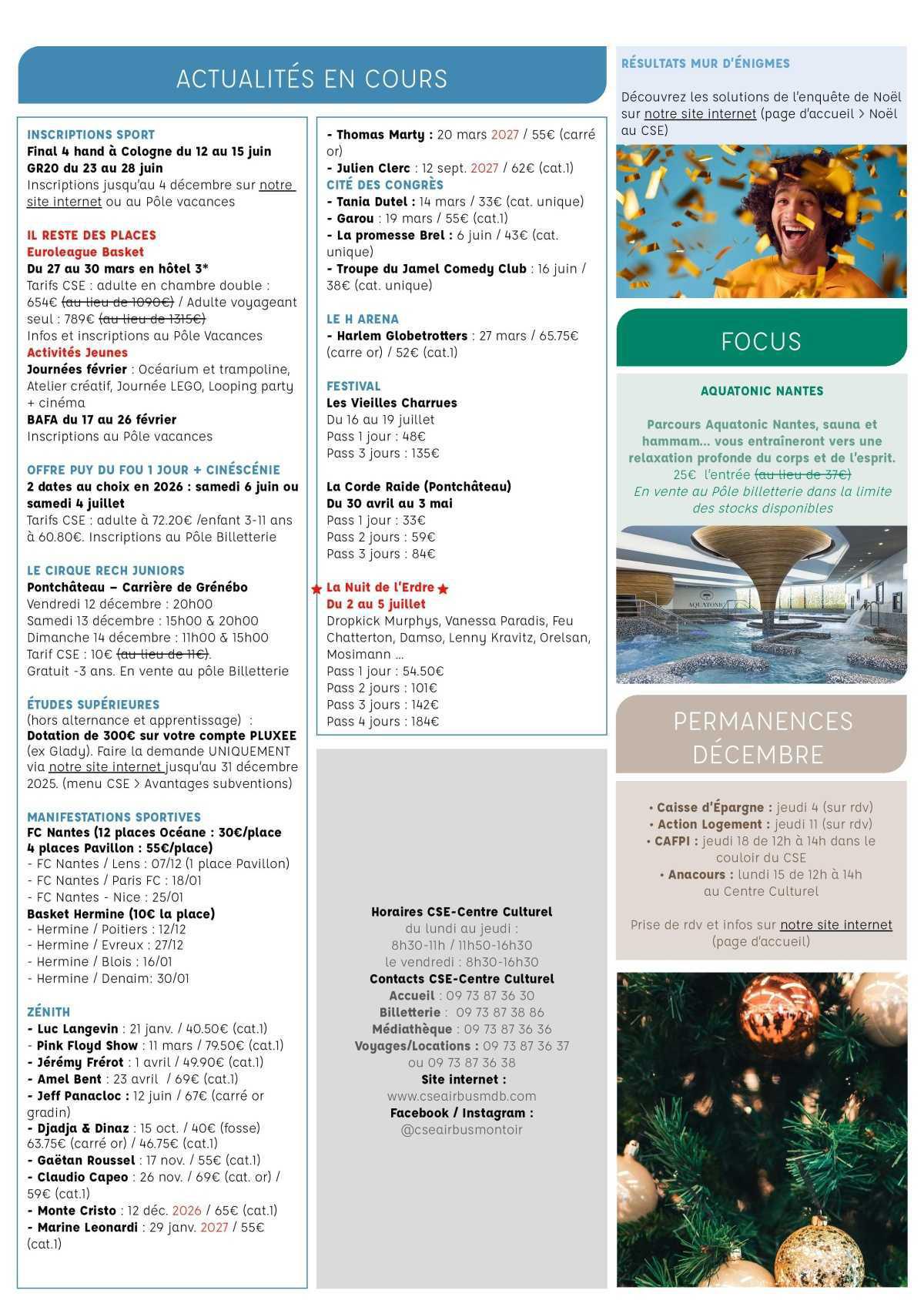 Informations du CSE et de la coopérative semaine 49