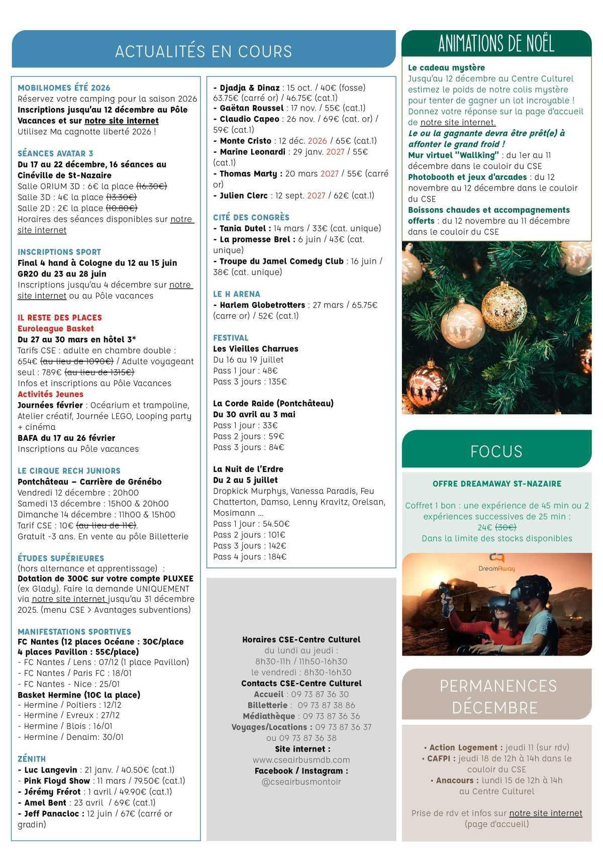 Informations du CSE et de la coopérative semaine 50