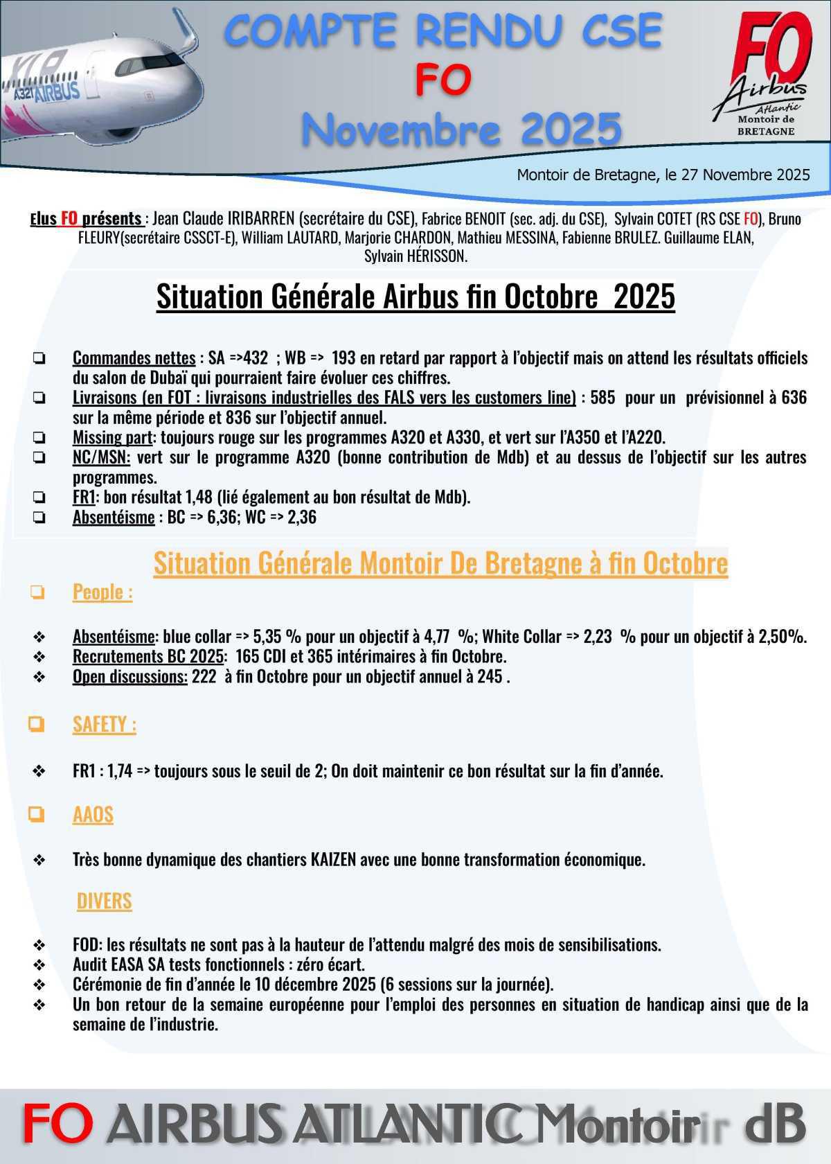 Compte rendu FO du CSE- E du 27 novembre 2025
