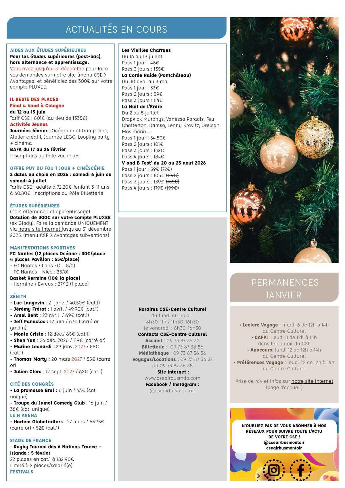 Informations du CSE et de la coopérative de la semaine 52 à la semaine 2 Informations du CSE et de la coopérative de la semaine 52 à la semaine 2