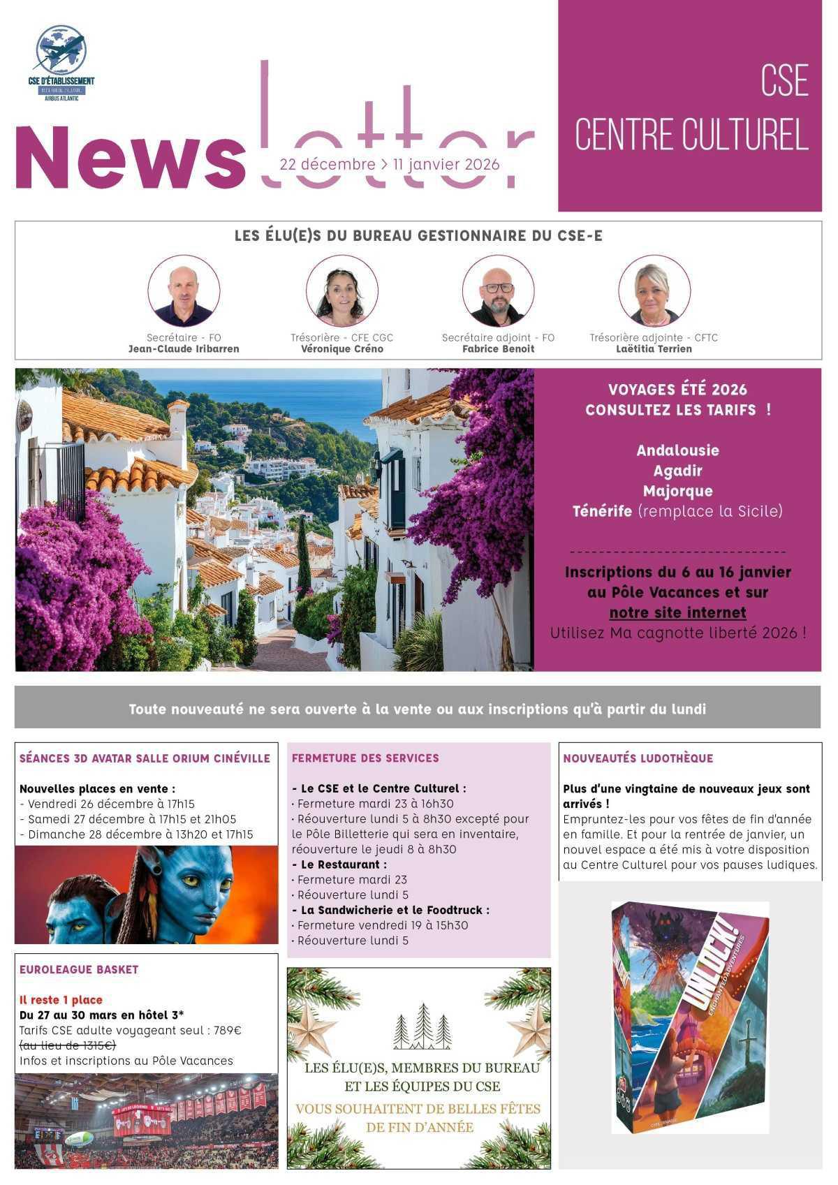 Informations du CSE et de la coopérative de la semaine 52 à la semaine 2 Informations du CSE et de la coopérative de la semaine 52 à la semaine 2