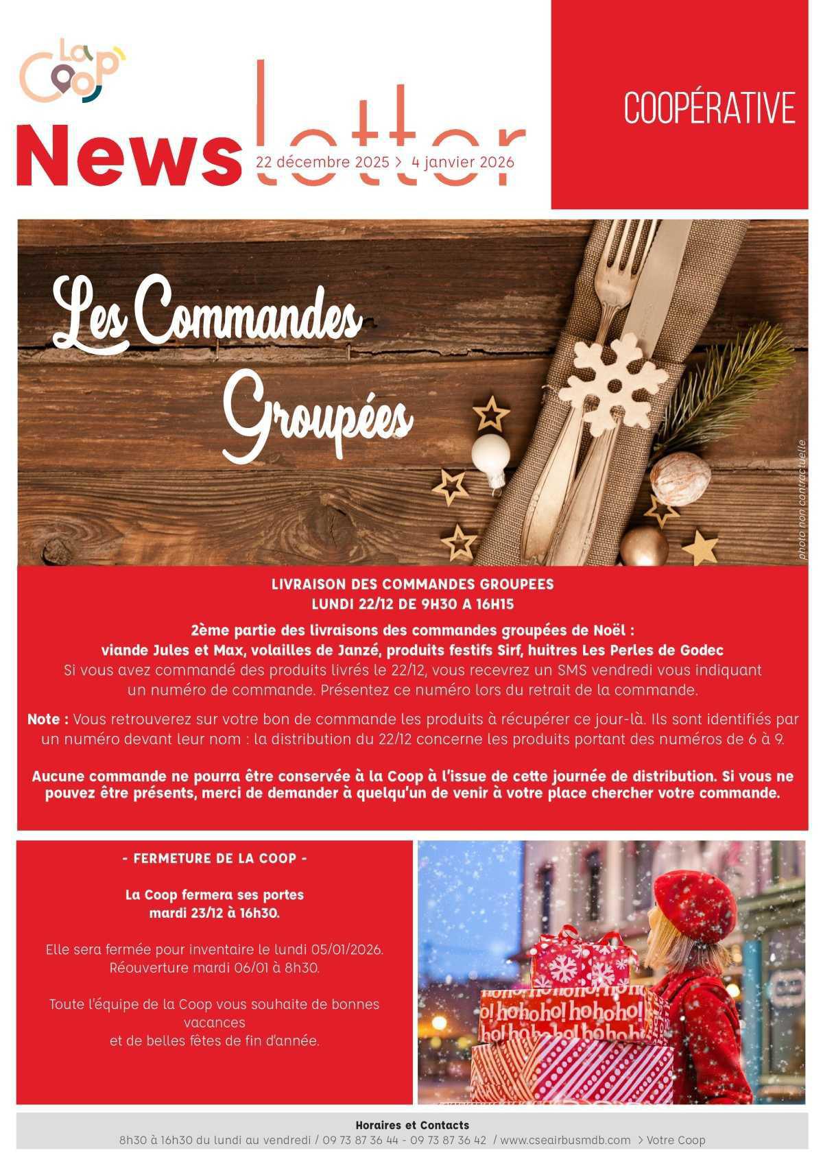 Informations du CSE et de la coopérative de la semaine 52 à la semaine 2