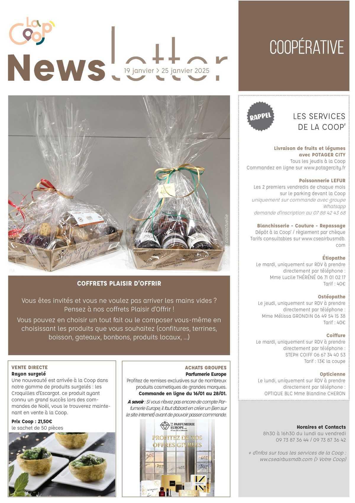 Informations du CSE et de la coopérative semaine 4