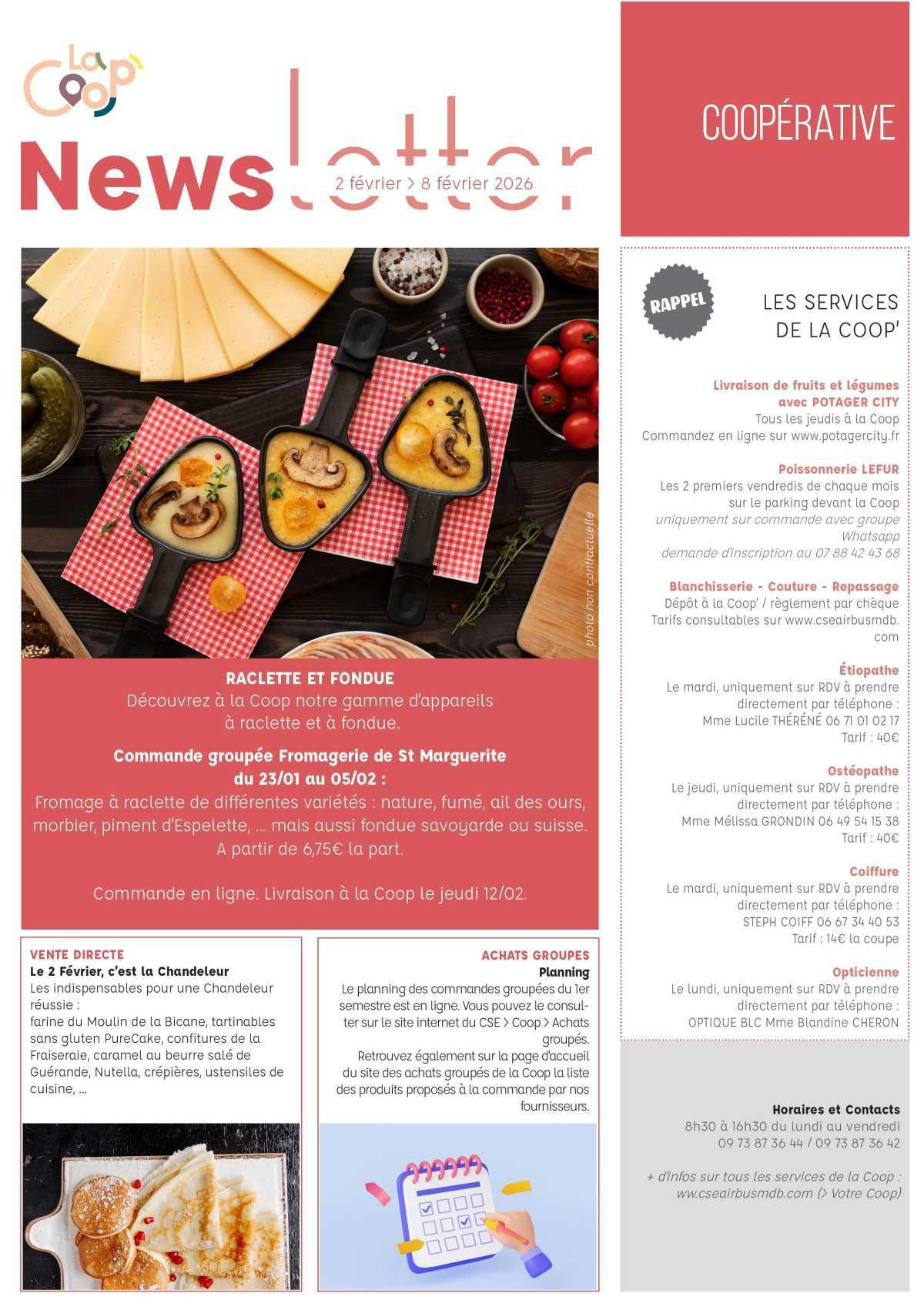 Informations du CSE et de la coopérative semaine 6