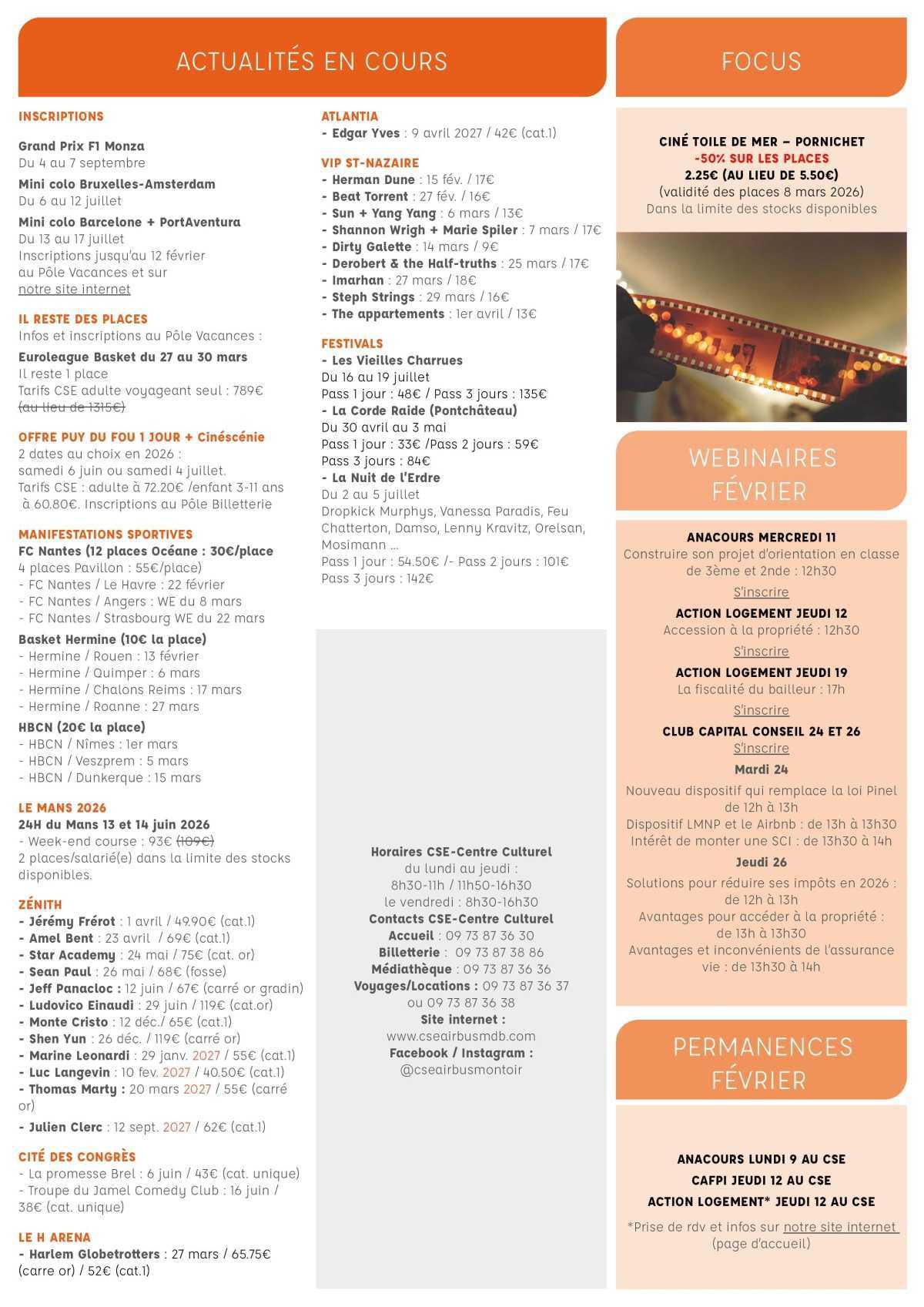 Informations du CSE et de la Coopérative semaine 7