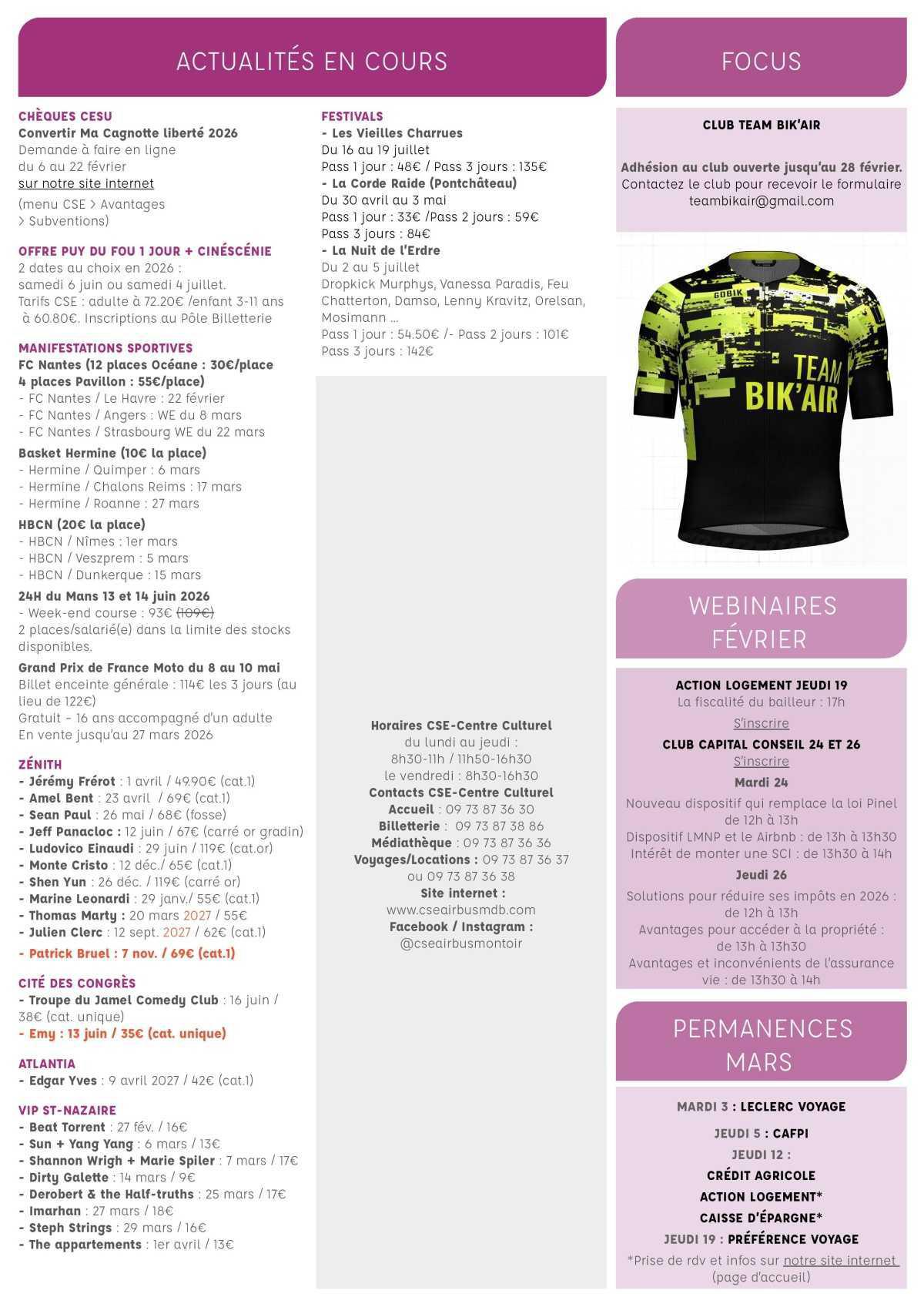 Informations du CSE et de la coopérative semaine 8