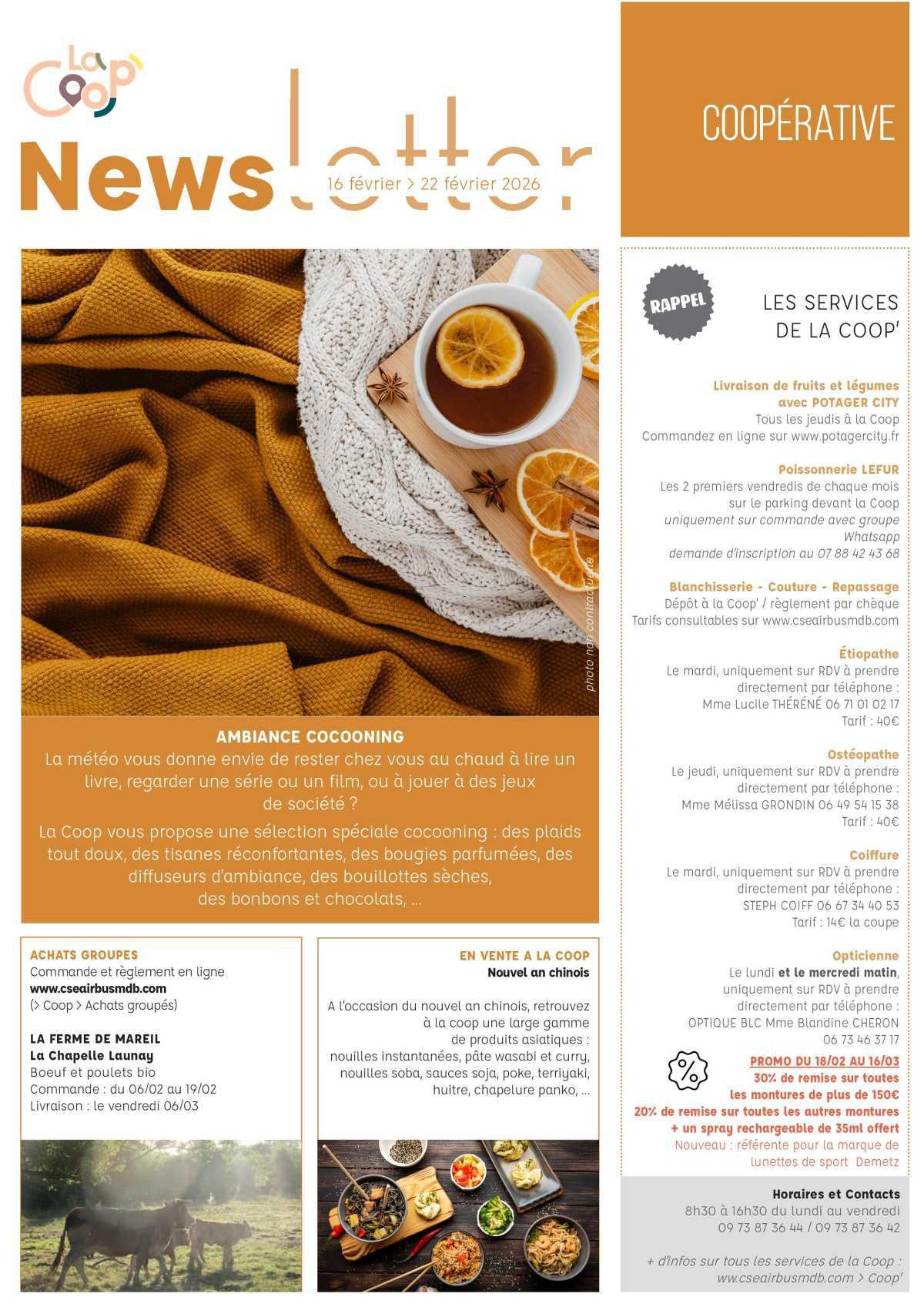 Informations du CSE et de la coopérative semaine 8