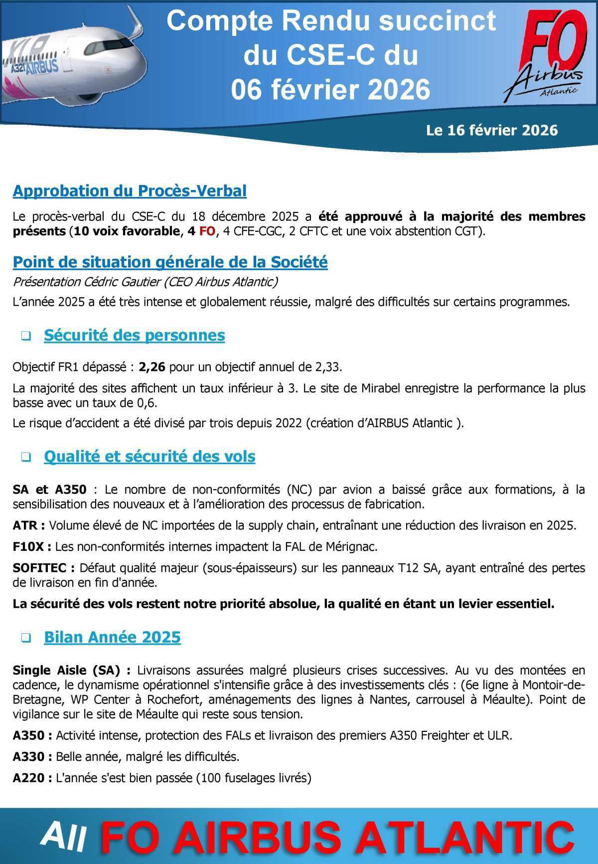 Compte Rendu FO succinct du CSE-C du 06 février 2026