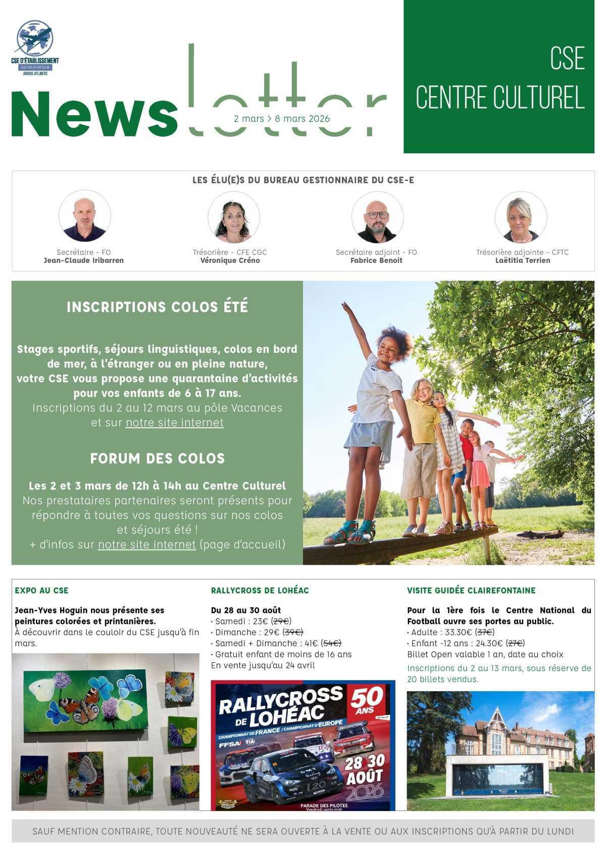 Informations du CSE et de la coopérative semaine 10