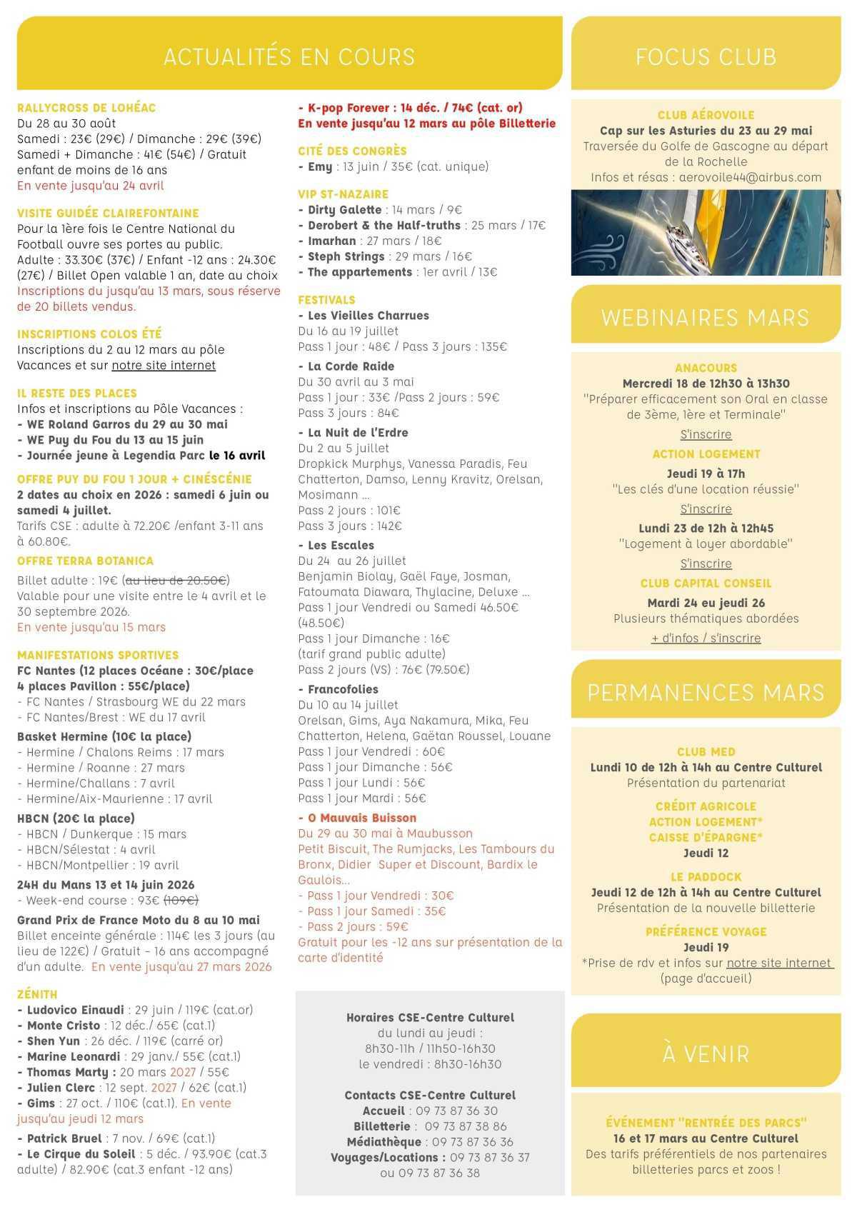 Informations du CSE et de la coopérative semaine 11