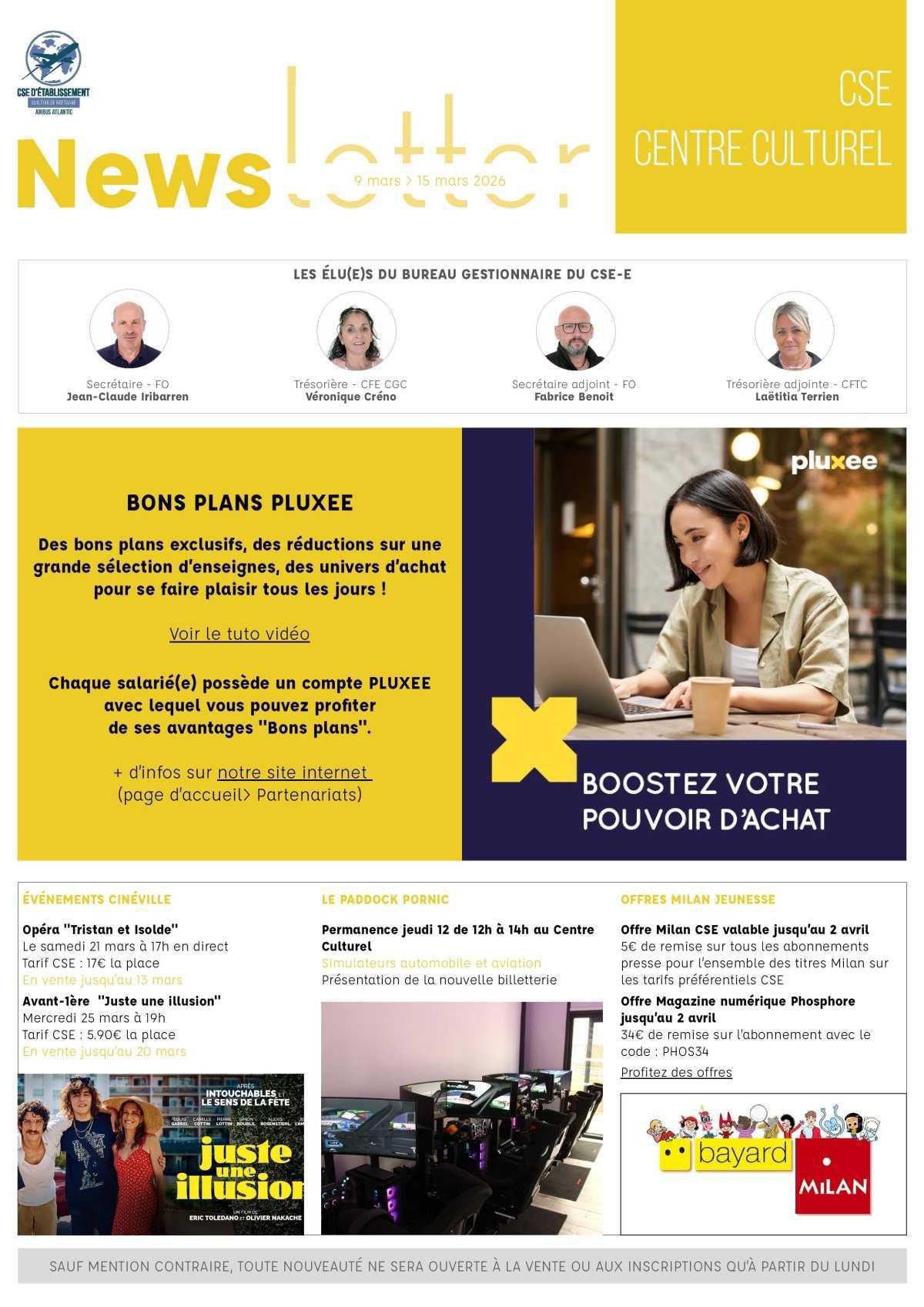 Informations du CSE et de la coopérative semaine 11