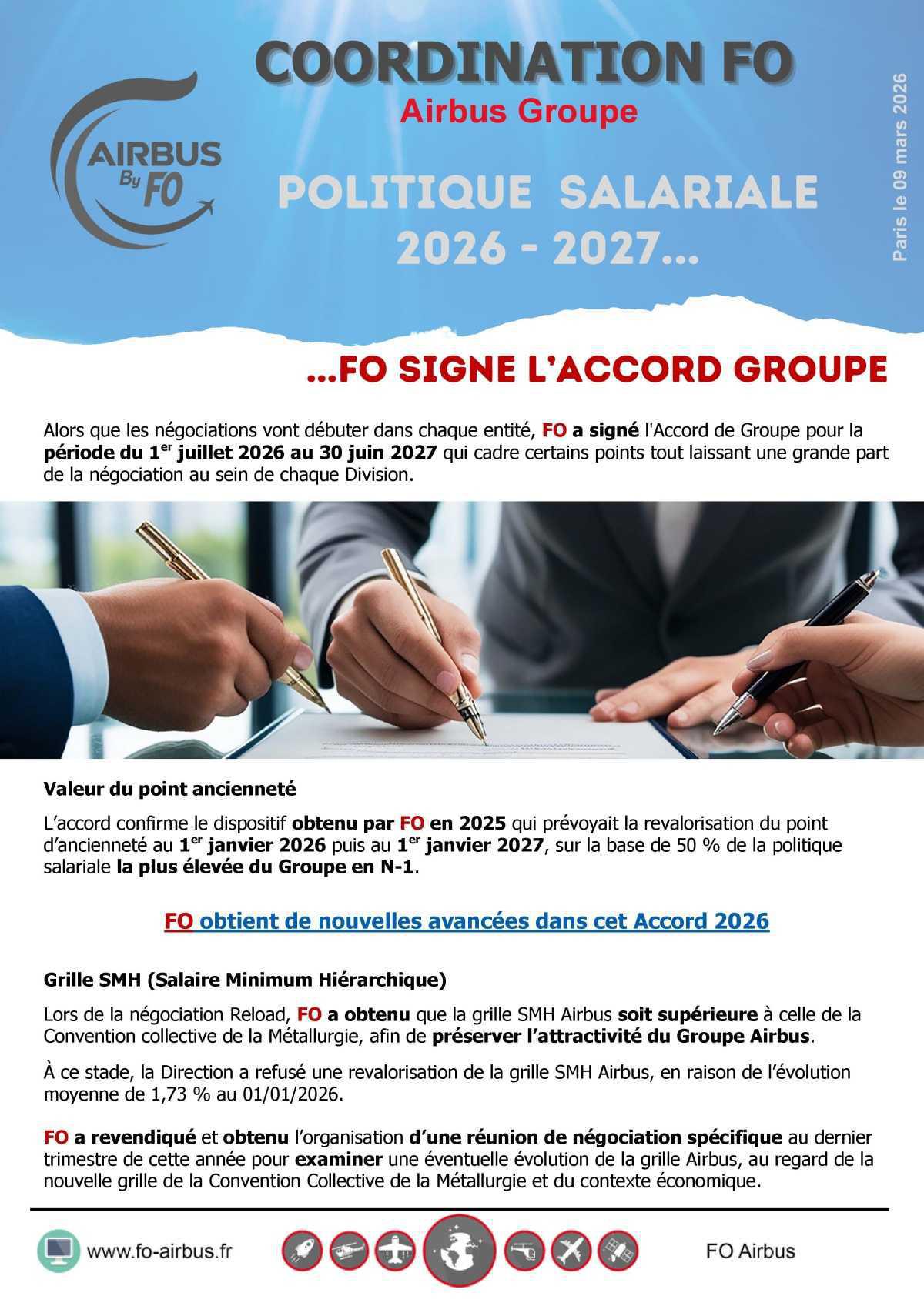 Politique salariale 2026-2027 : FO signe l'accord Groupe...