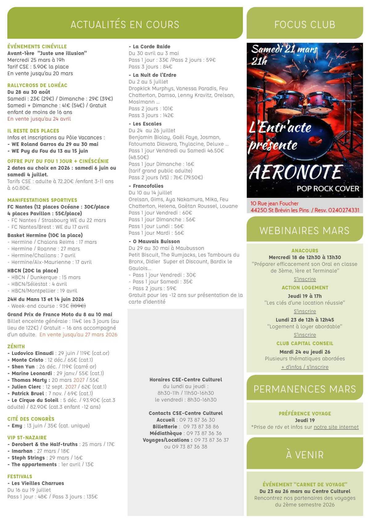 Informations du CSE et de la coopérative semaine 12