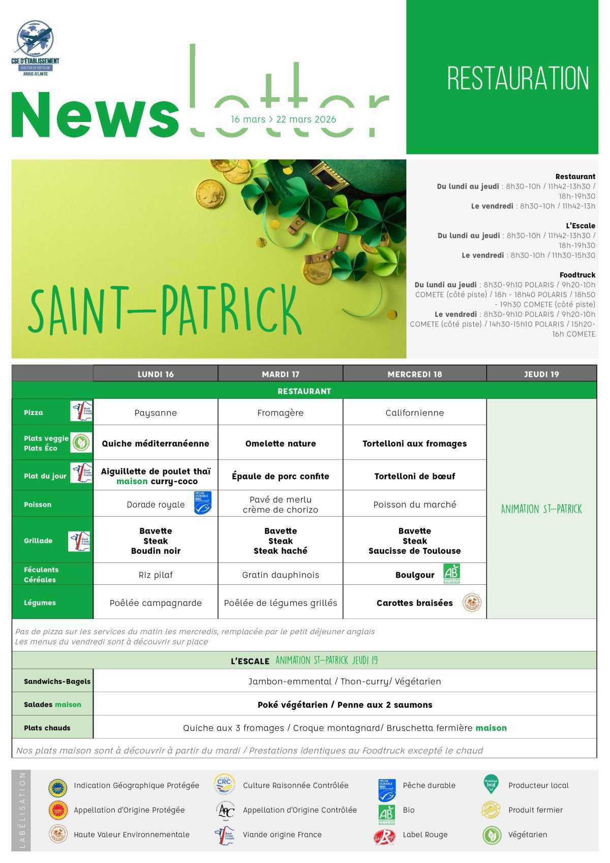 Informations du CSE et de la coopérative semaine 12